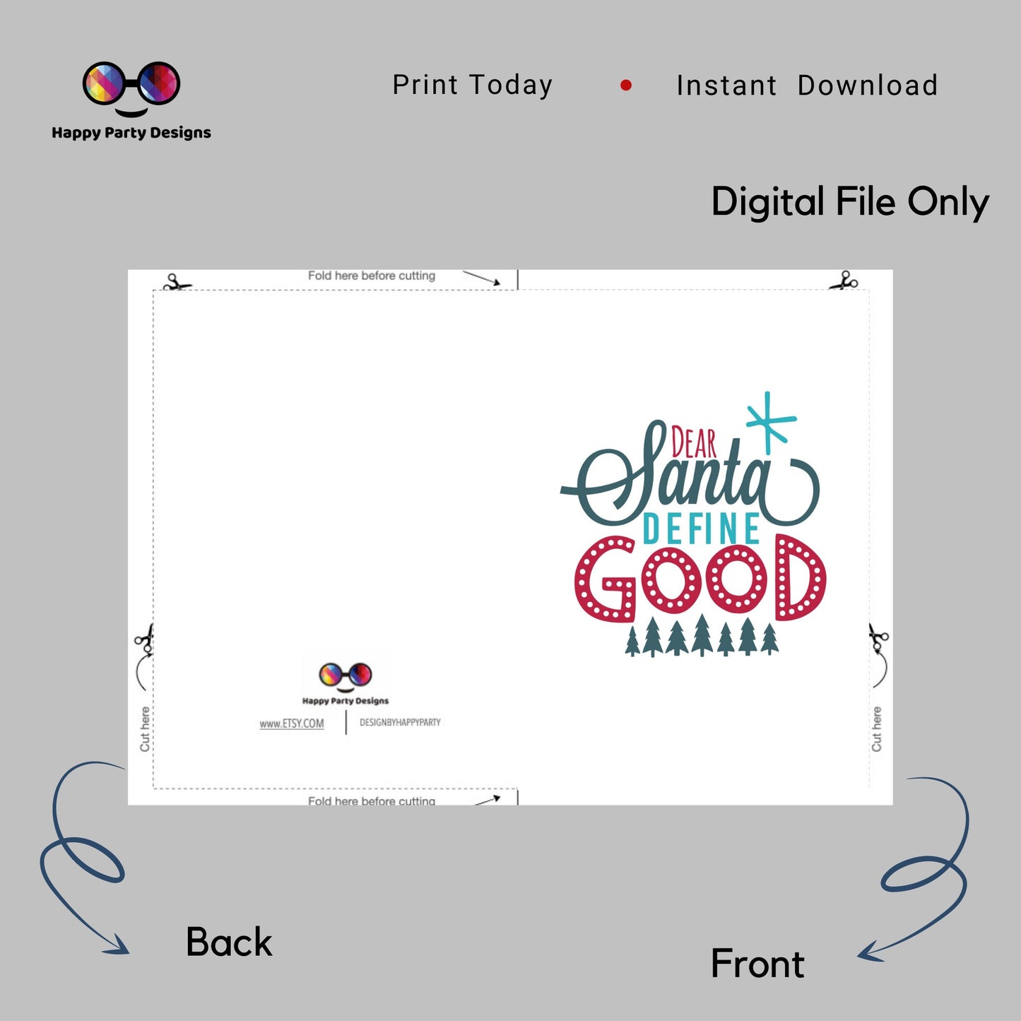 PRINTABLE Christmas card | Christmas Card | Holiday Card | Dear Santa defined Good | Instant Download