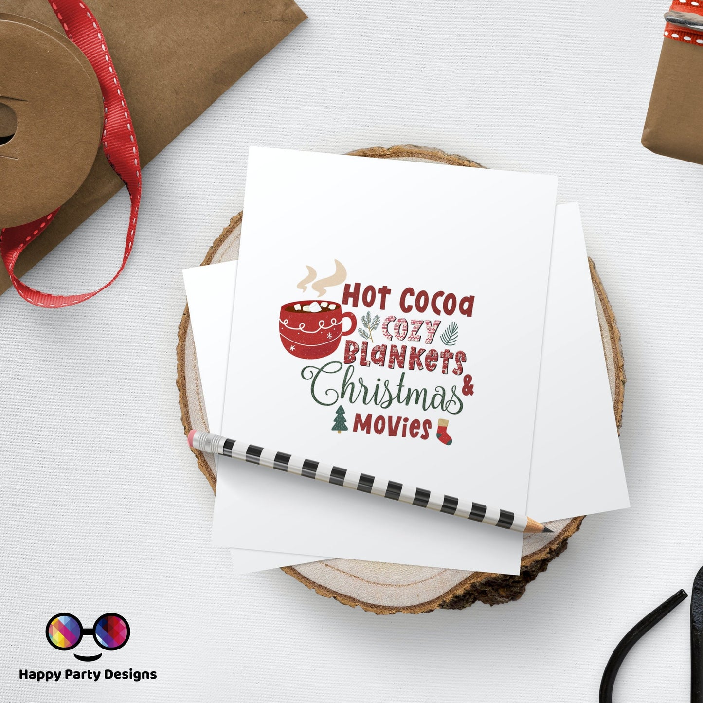 PRINTABLE Christmas card | Christmas Card | Holiday Card | Hot Cocoa Cozy Blankets and Christmas Movies | Instant Download