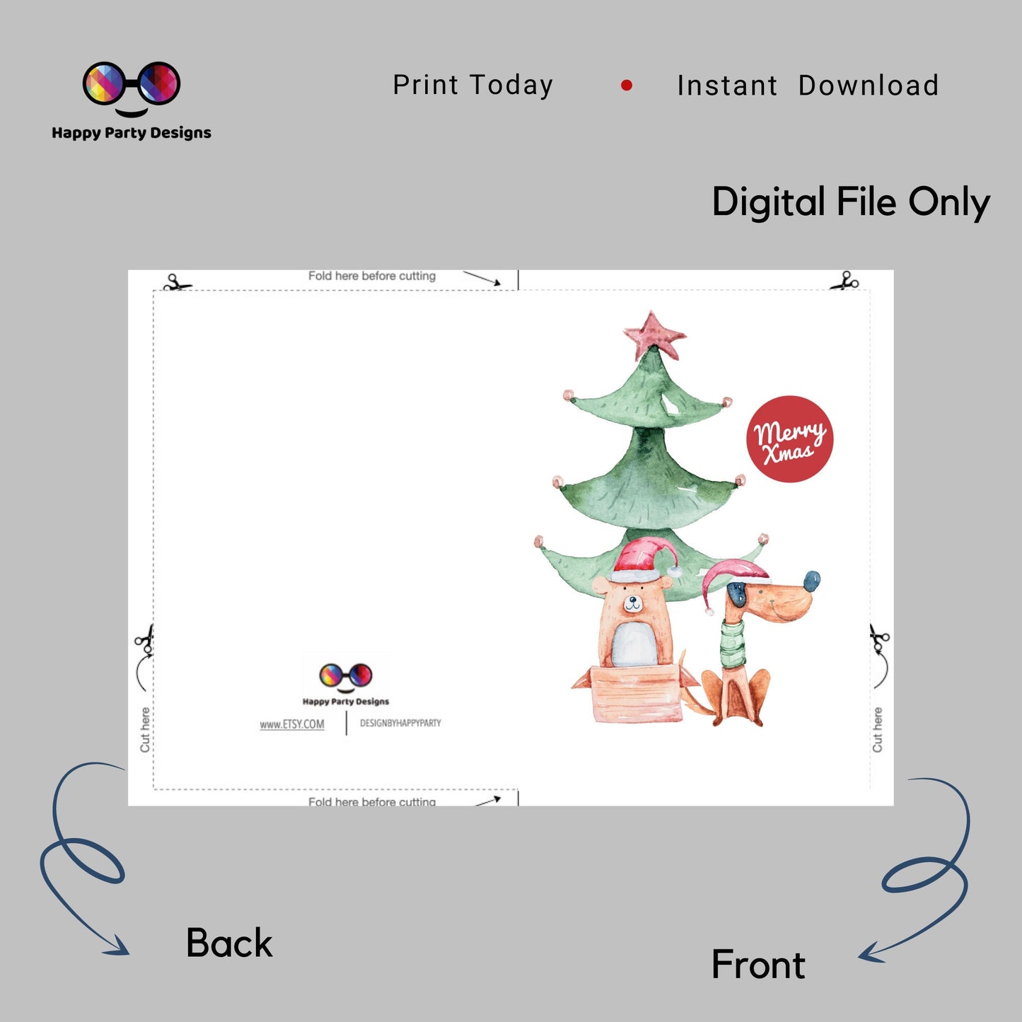 PRINTABLE Christmas card | Christmas Card | Holiday Card | Merry Xmas | Instant Download