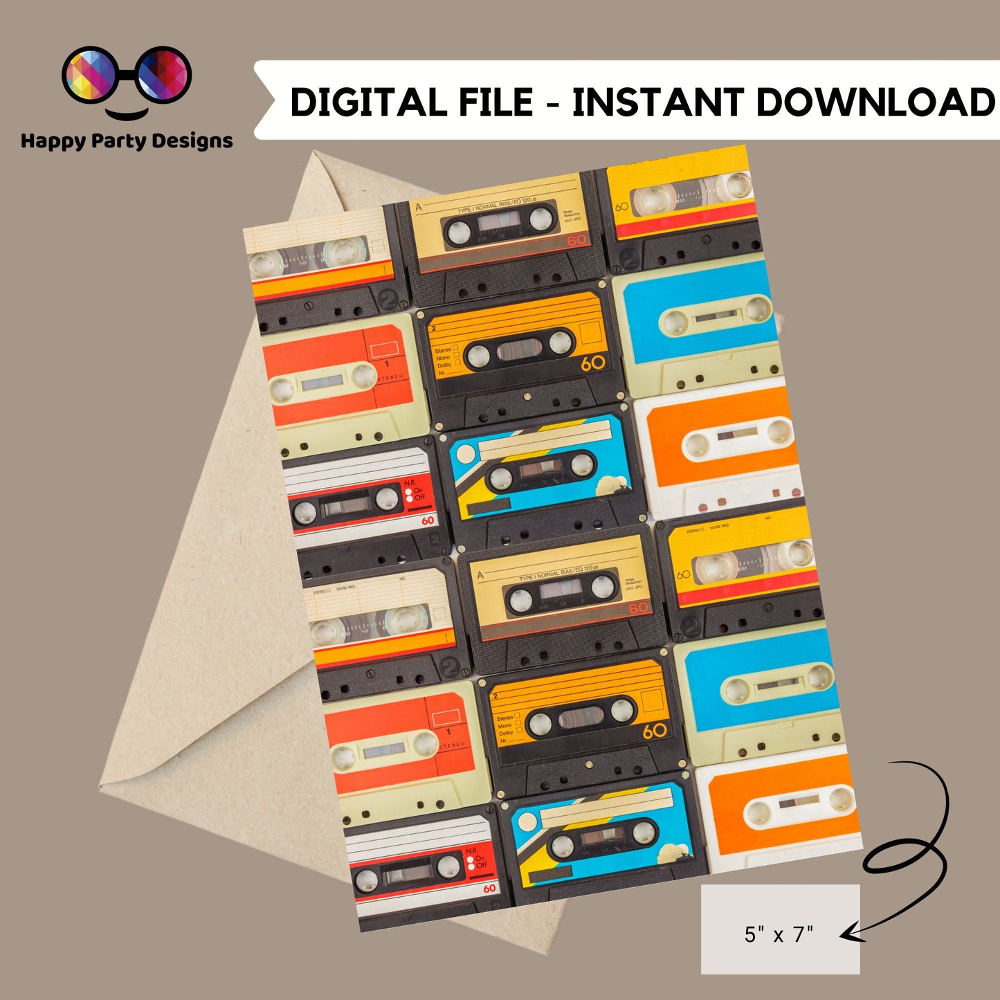 Printable retro greeting card | Cassette card | retro greeting card | 80's greeting card | cassette music greeting card | 1980