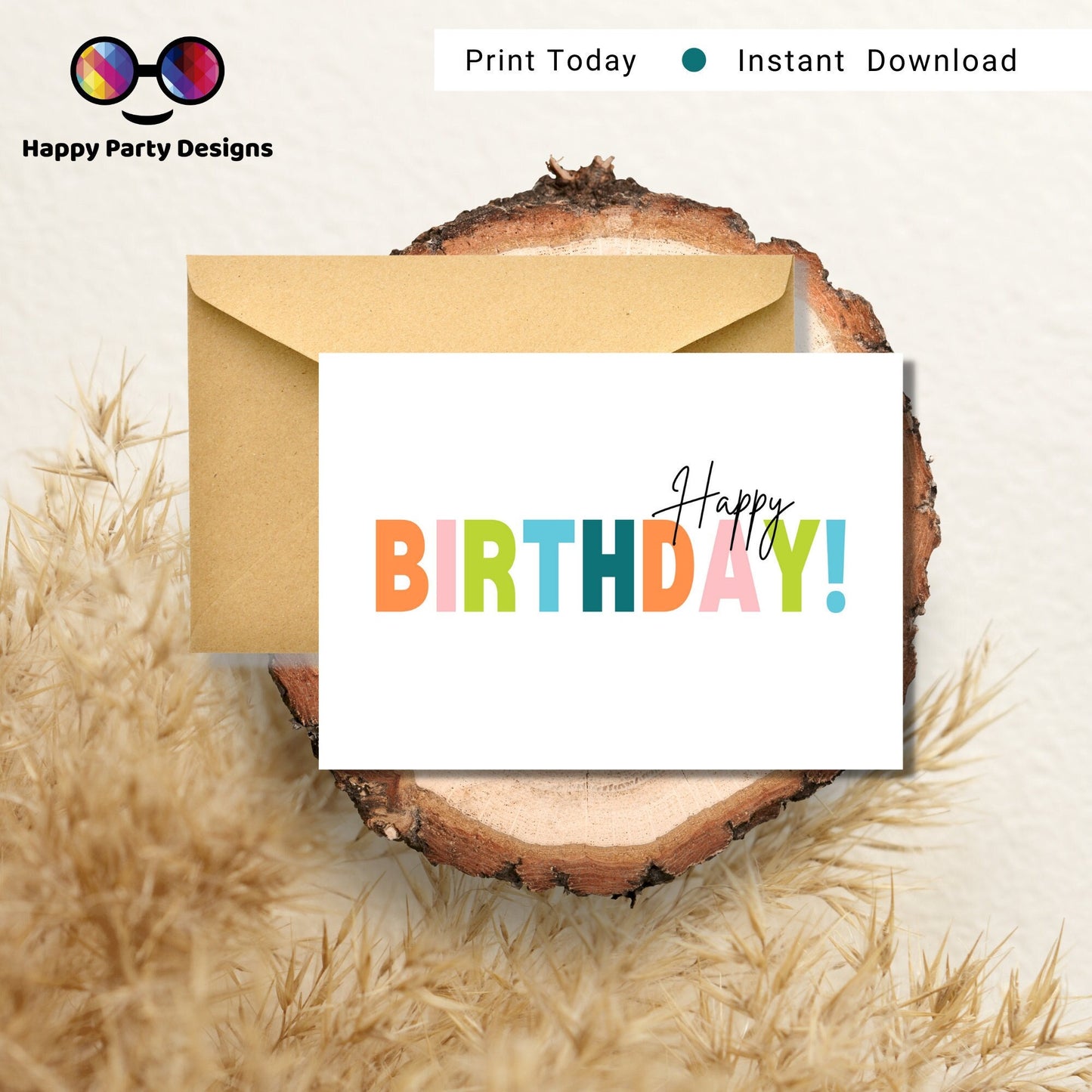 PRINTABLE Happy Birthday greeting card| Birthday Card | Happy Birthday | Instant Download | Boho | Bold colors | Cheerful