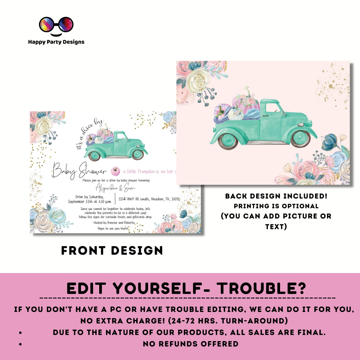 Editable Pumpkin Drive by Baby Shower Invitation | Pumpkin Baby Shower Invite | Drive Thru | Baby Shower Parade Drive Through | girl invite