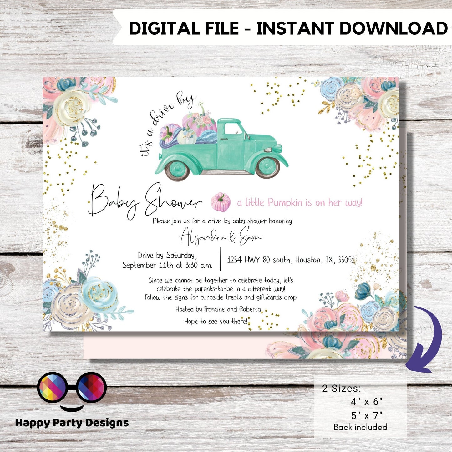 Editable Pumpkin Drive by Baby Shower Invitation | Pumpkin Baby Shower Invite | Drive Thru | Baby Shower Parade Drive Through | girl invite