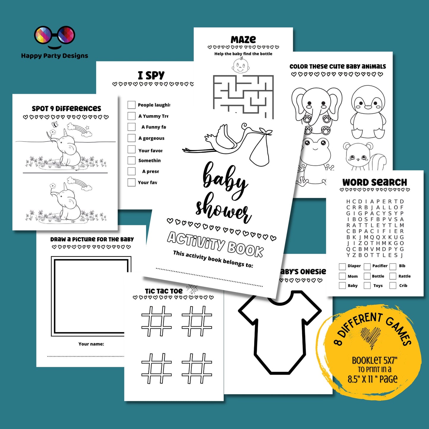 Printable Baby Shower Kids Activity Booklet | Coloring book for Baby Shower 5x7" | Printable Activity Booklet Baby Shower | Baby Keepsake