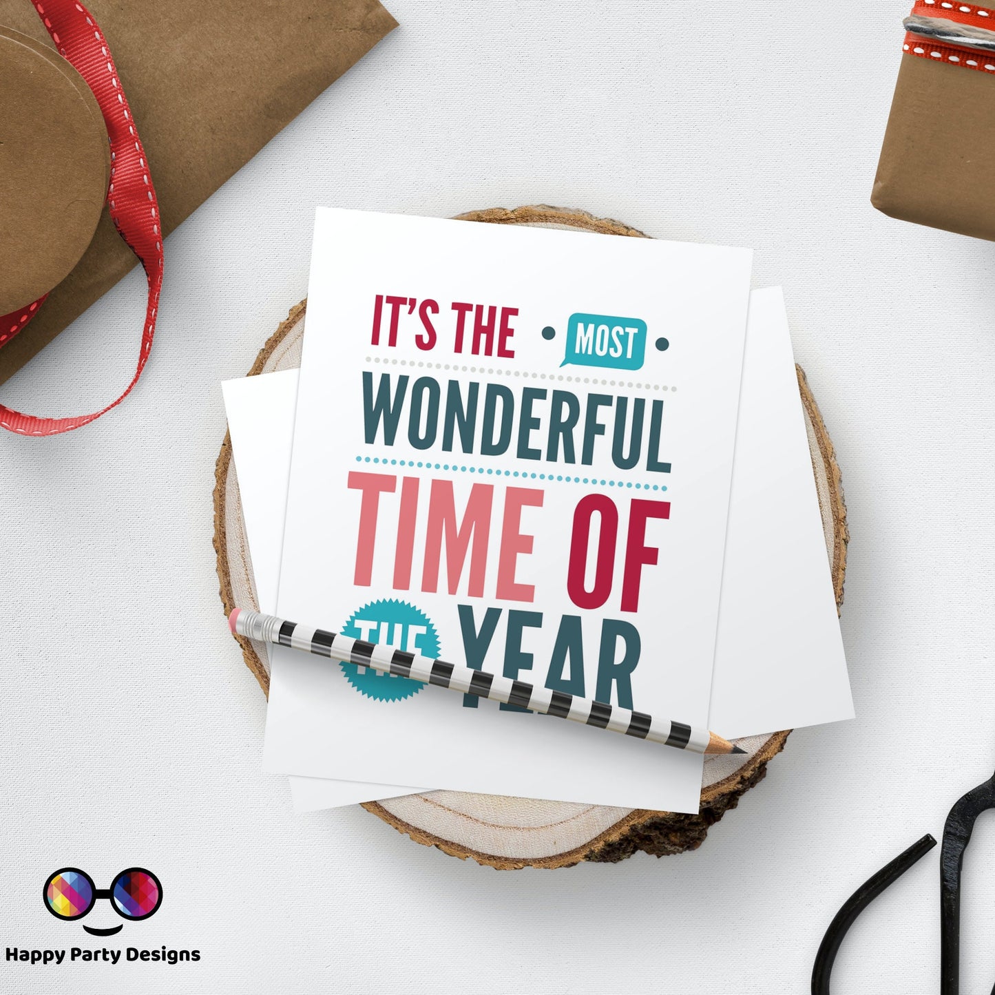 PRINTABLE Christmas card | Christmas Card | Holiday Card | Its the most wonderful time of the year | Instant Download