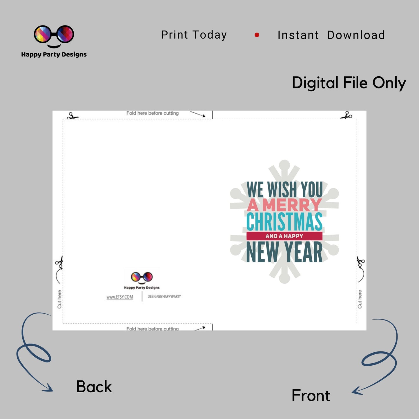PRINTABLE Christmas card | Christmas Card | Holiday Card | We Wish You a Merry Christmas and a Happy New Year | Instant Download