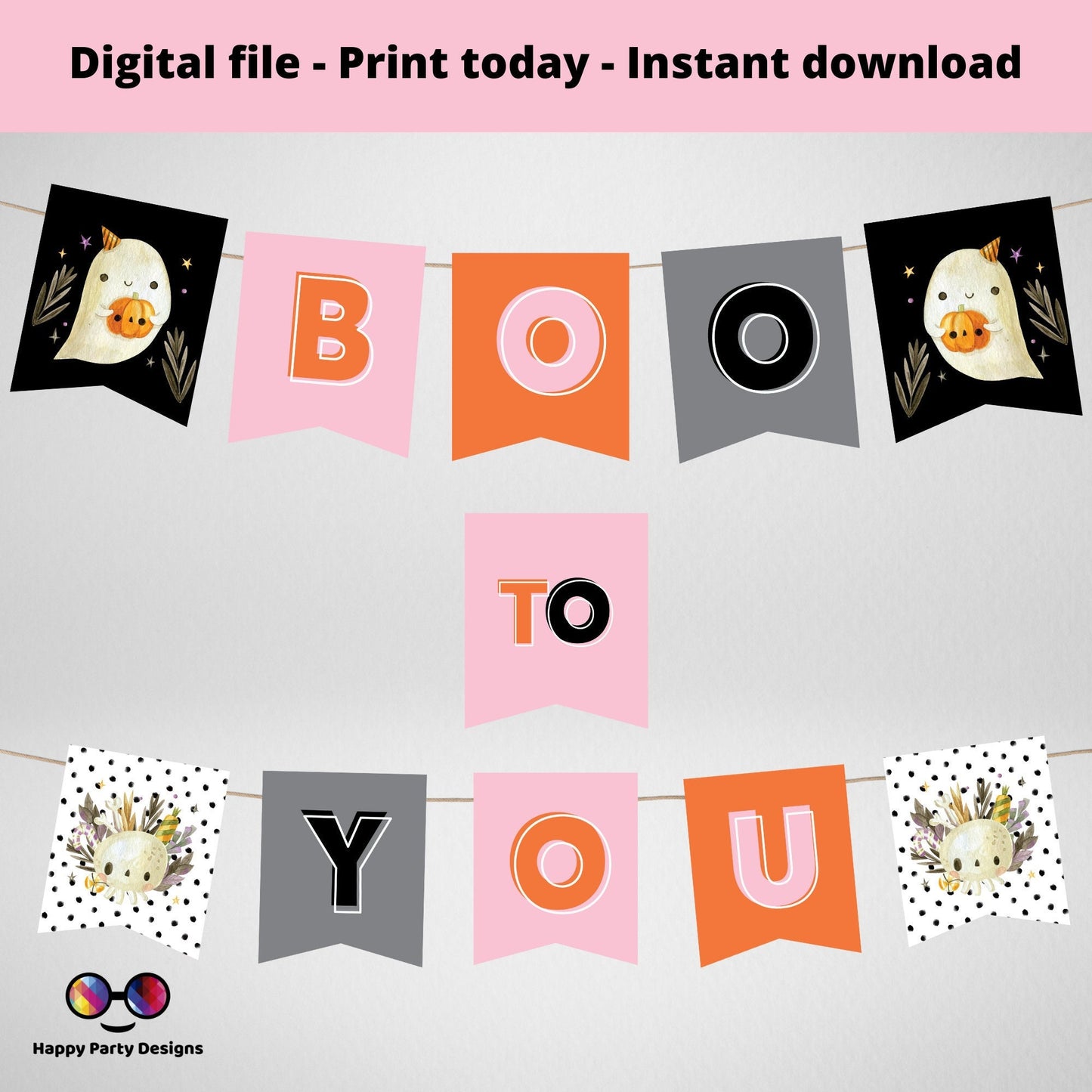 Halloween printable Banner | Ghost Decorations | Halloween Party | Cute Halloween Printable | Digital | Printable | instant download