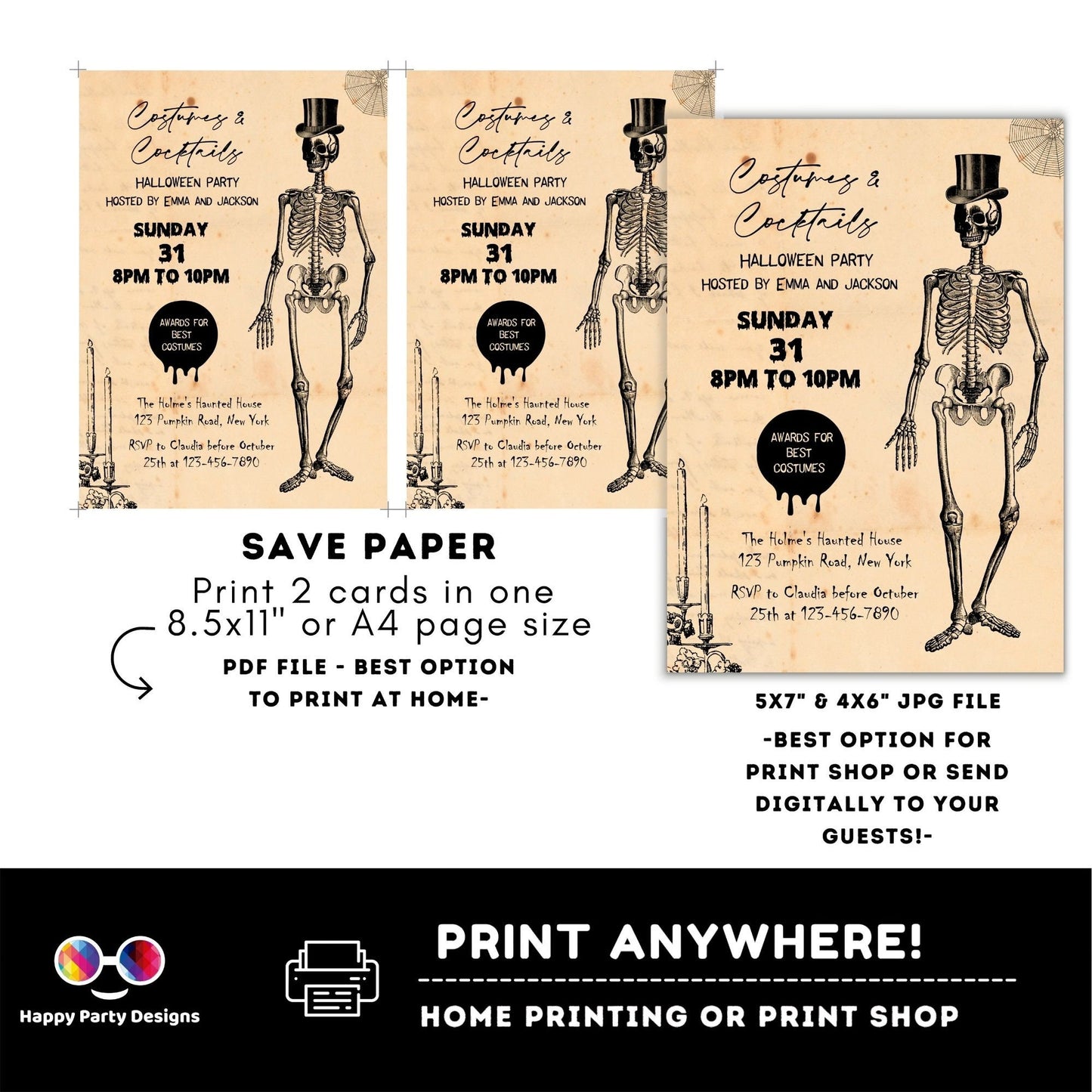 Halloween Party Invitation | Editable Halloween Vintage party Invitation | Costumes and Cocktails Halloween invitation | Instant Download