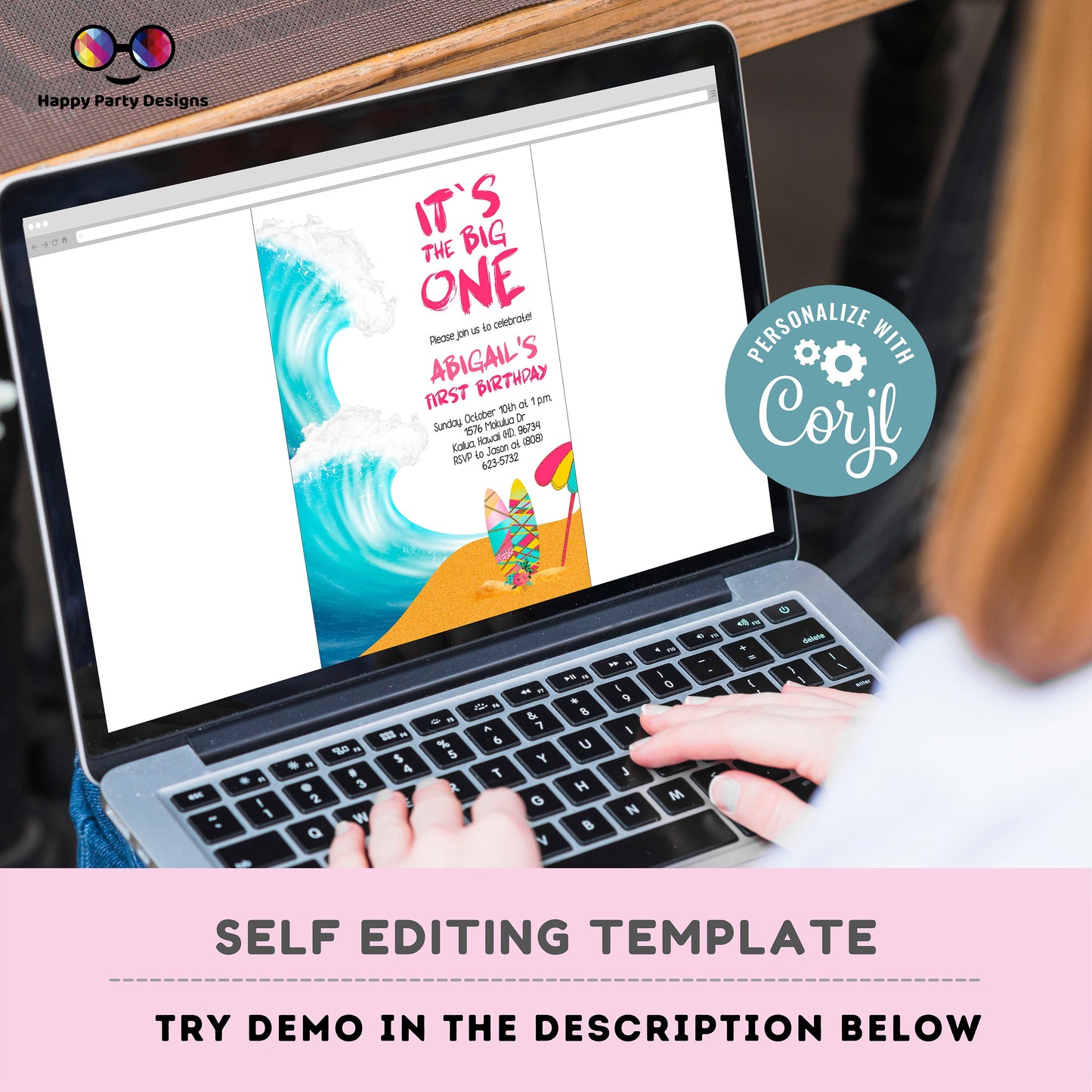 It's the big one Editable Birthday Invitation | First birthday | birthday girl | Birthday invitations | Surf Birthday Invitation | EDITABLE