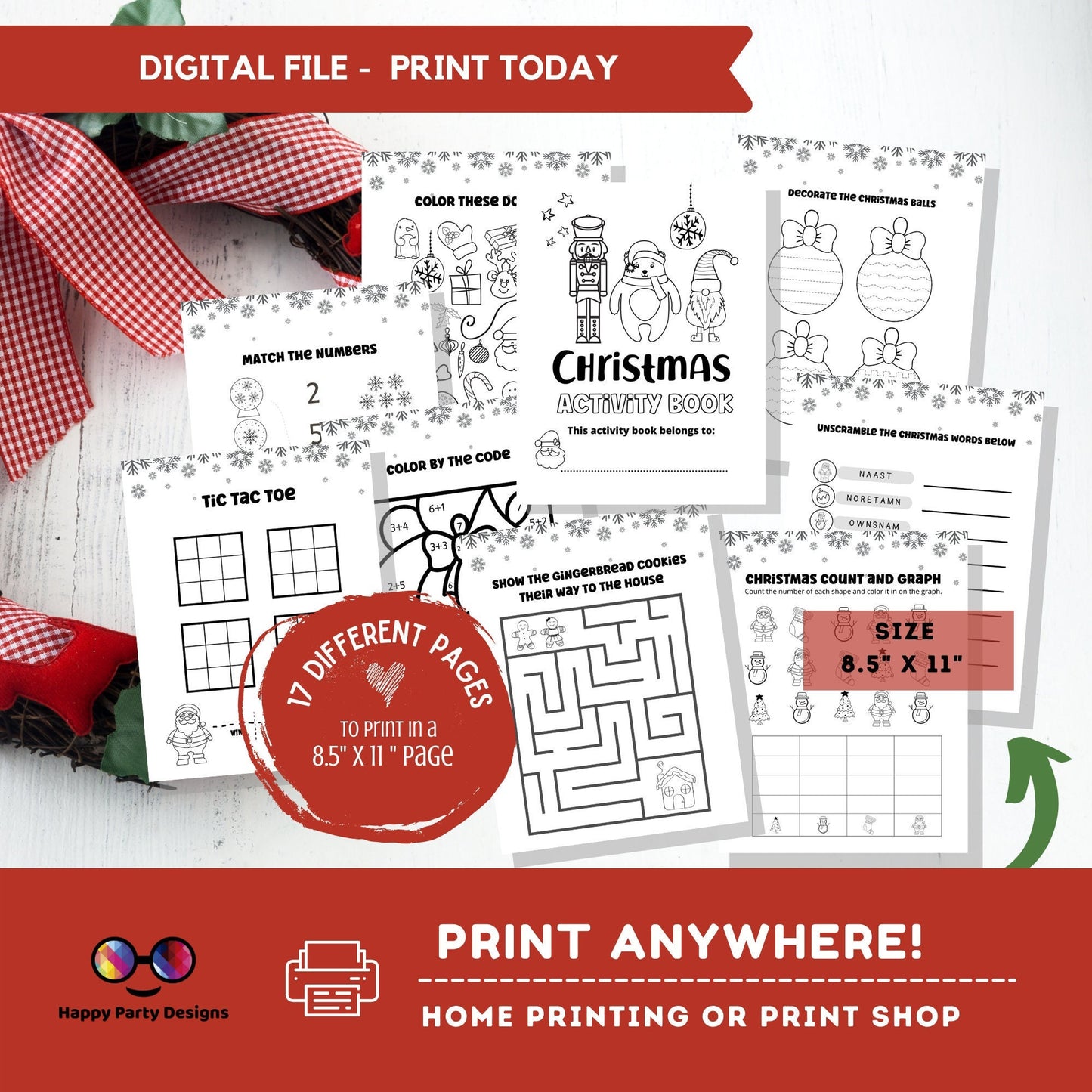 Christmas Kids Activity Book | Coloring book for Christmas | Printable Activity Book Holidays | Kids Keepsake
