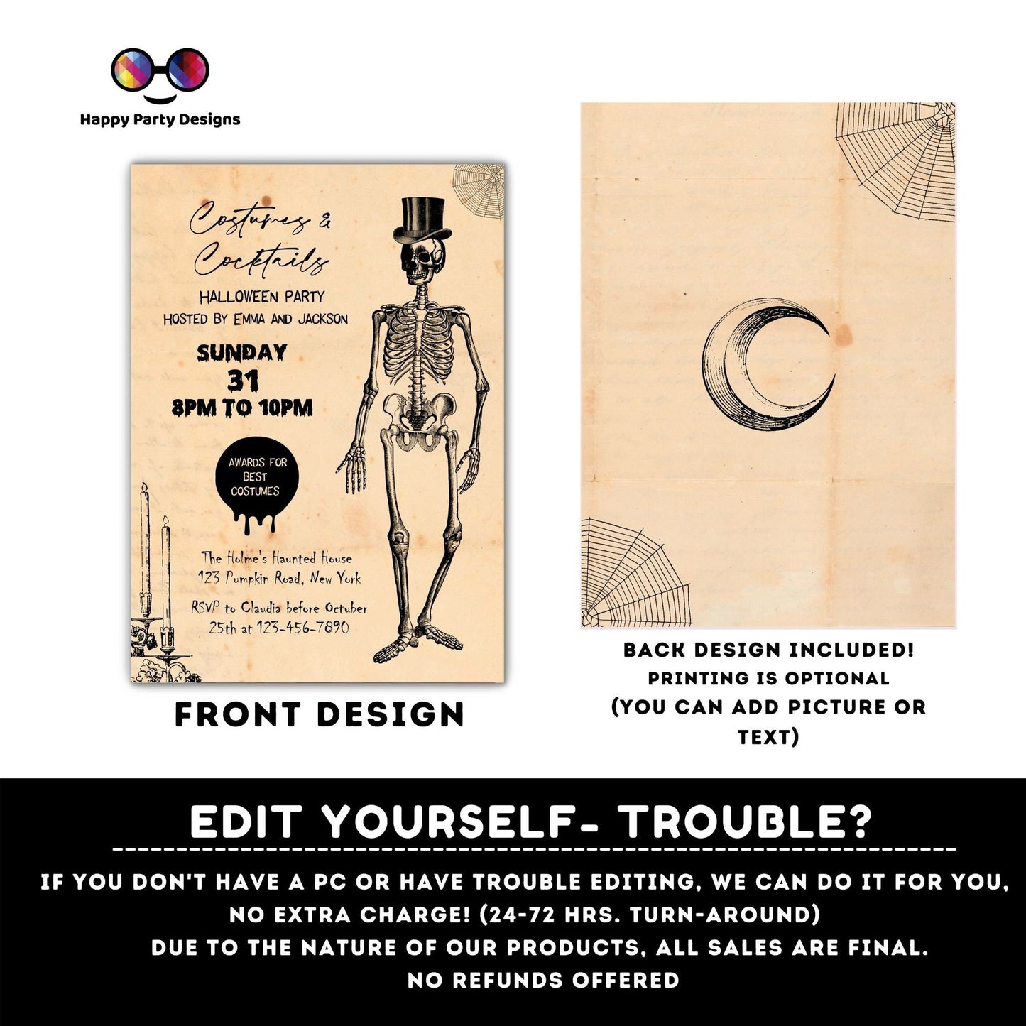 Halloween Party Invitation | Editable Halloween Vintage party Invitation | Costumes and Cocktails Halloween invitation | Instant Download