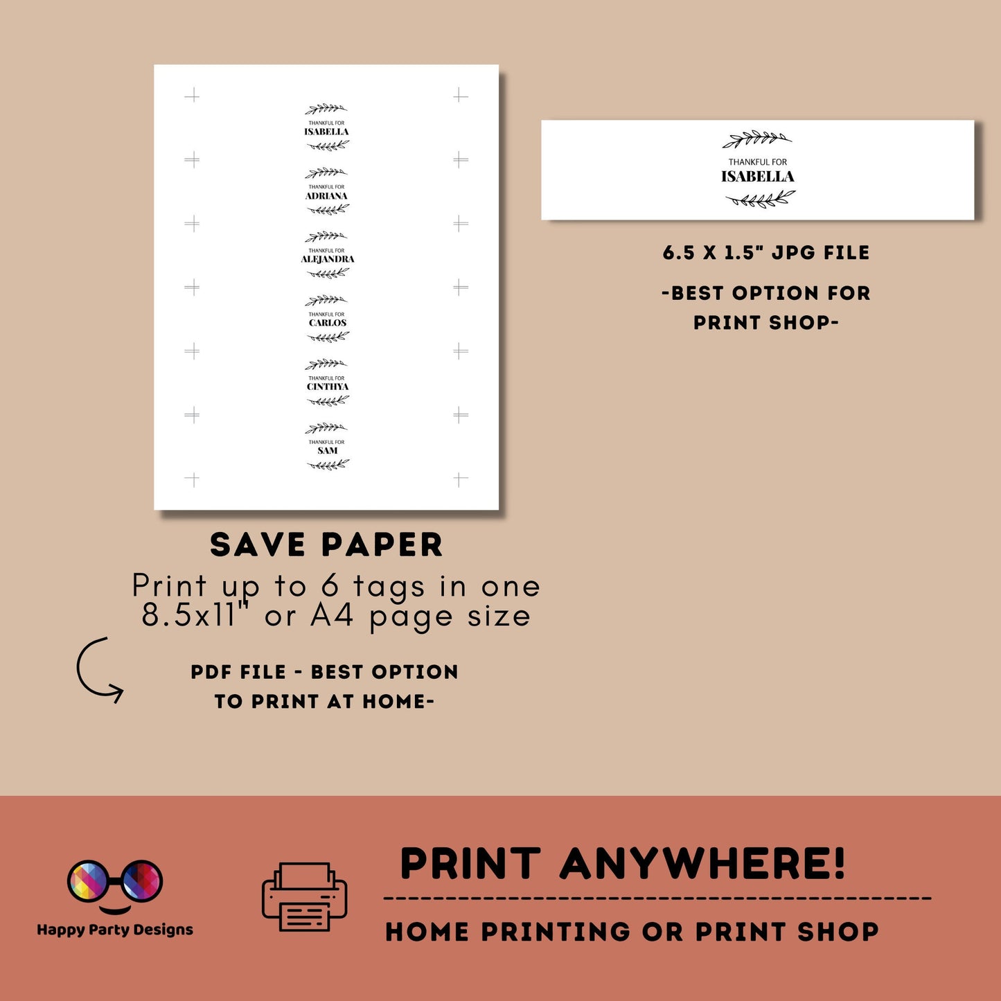 Thanksgiving personalized name card | Editable place card tag | Thanksgiving | Digital | Personalize Online | Instant Download