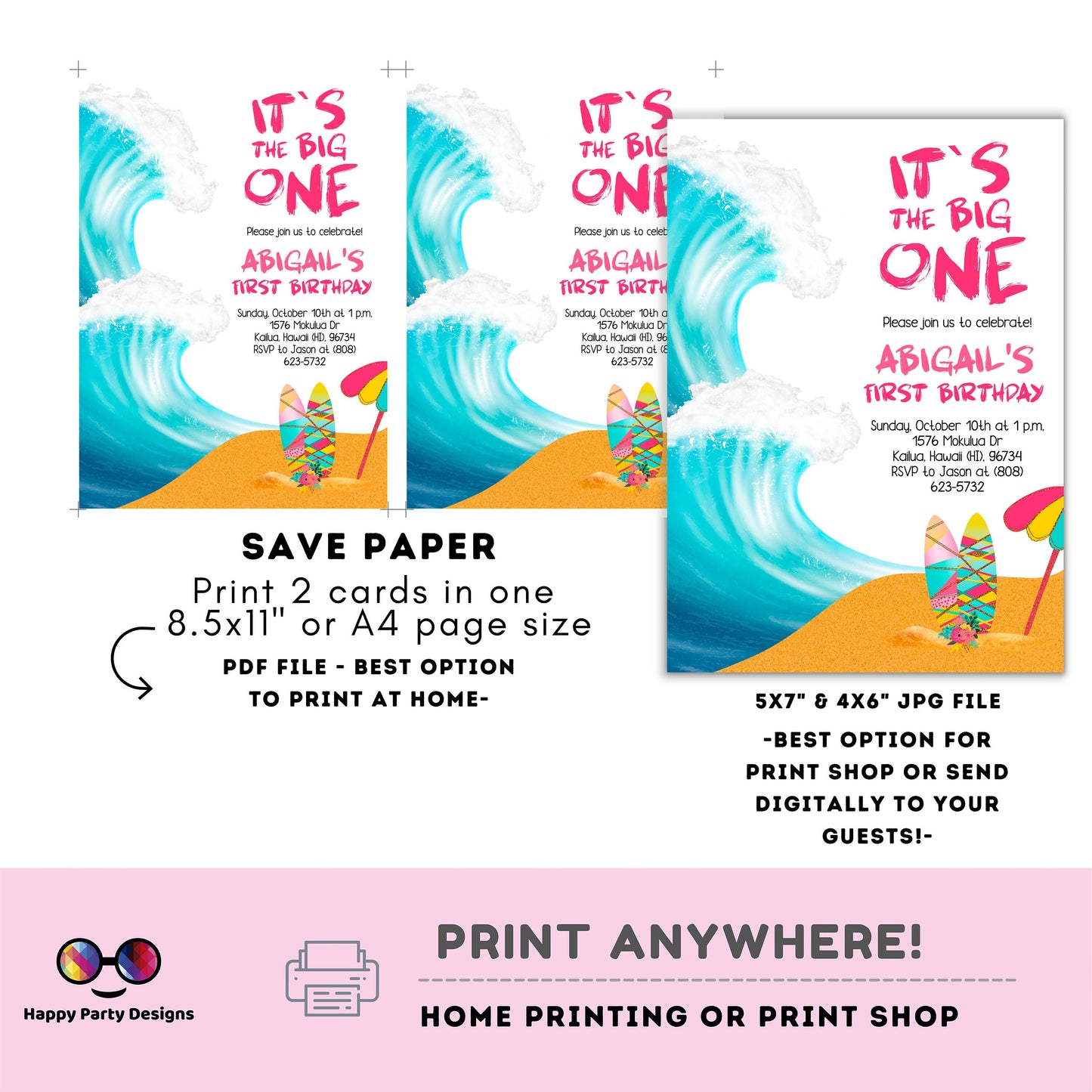 It's the big one Editable Birthday Invitation | First birthday | birthday girl | Birthday invitations | Surf Birthday Invitation | EDITABLE