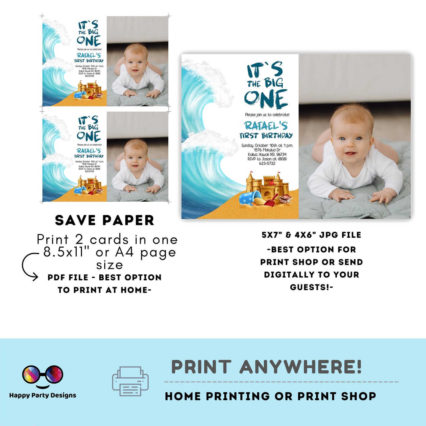 It's the big one Editable Birthday Invitation with picture | First birthday | Birthday invitations | Surf Birthday Invitation | EDITABLE