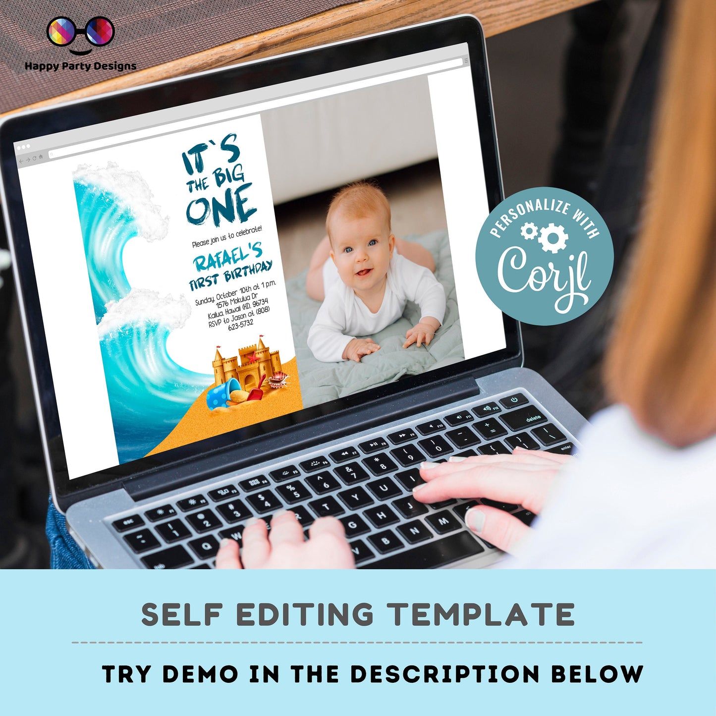 It's the big one Editable Birthday Invitation with picture | First birthday | Birthday invitations | Surf Birthday Invitation | EDITABLE