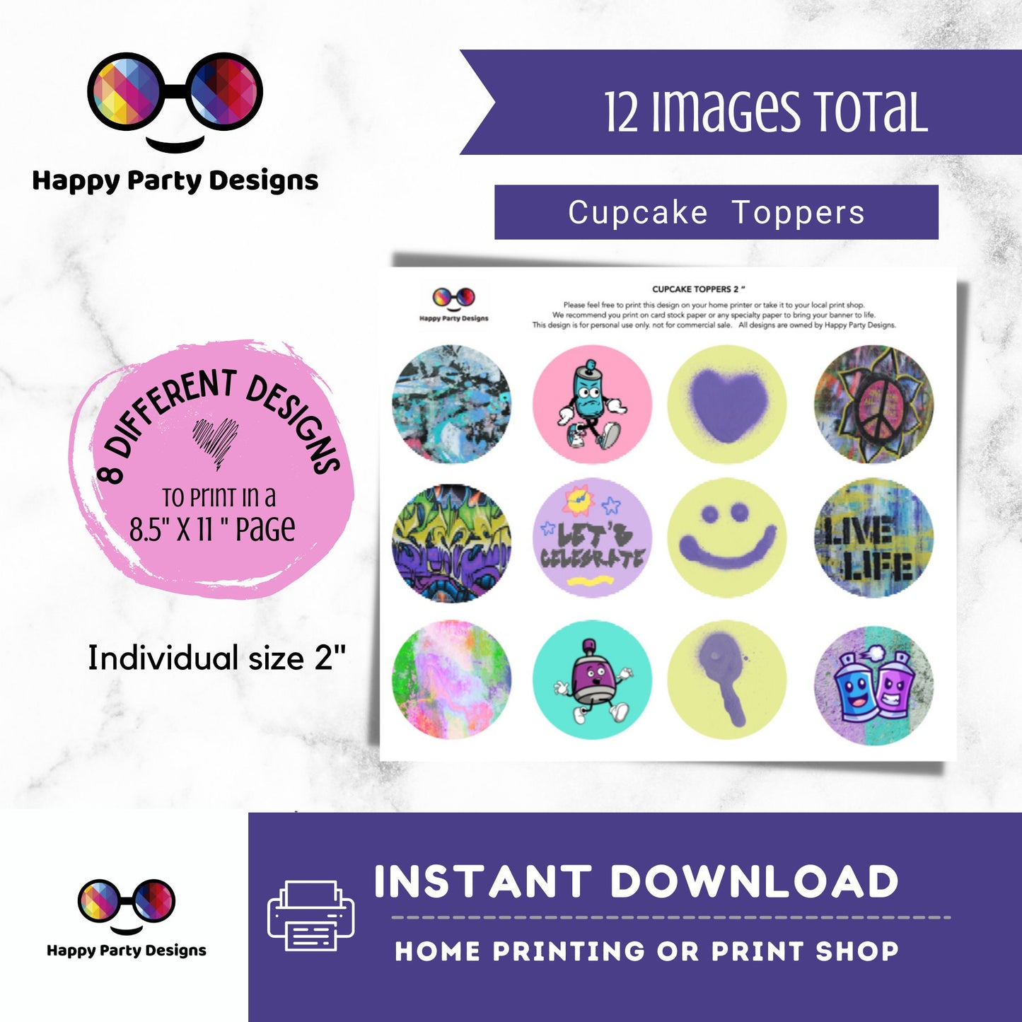 Graffiti Cupcake toppers | Graffiti Birthday | Cupcake Toppers | Instant Download | Digital | Graffiti Birthday Party
