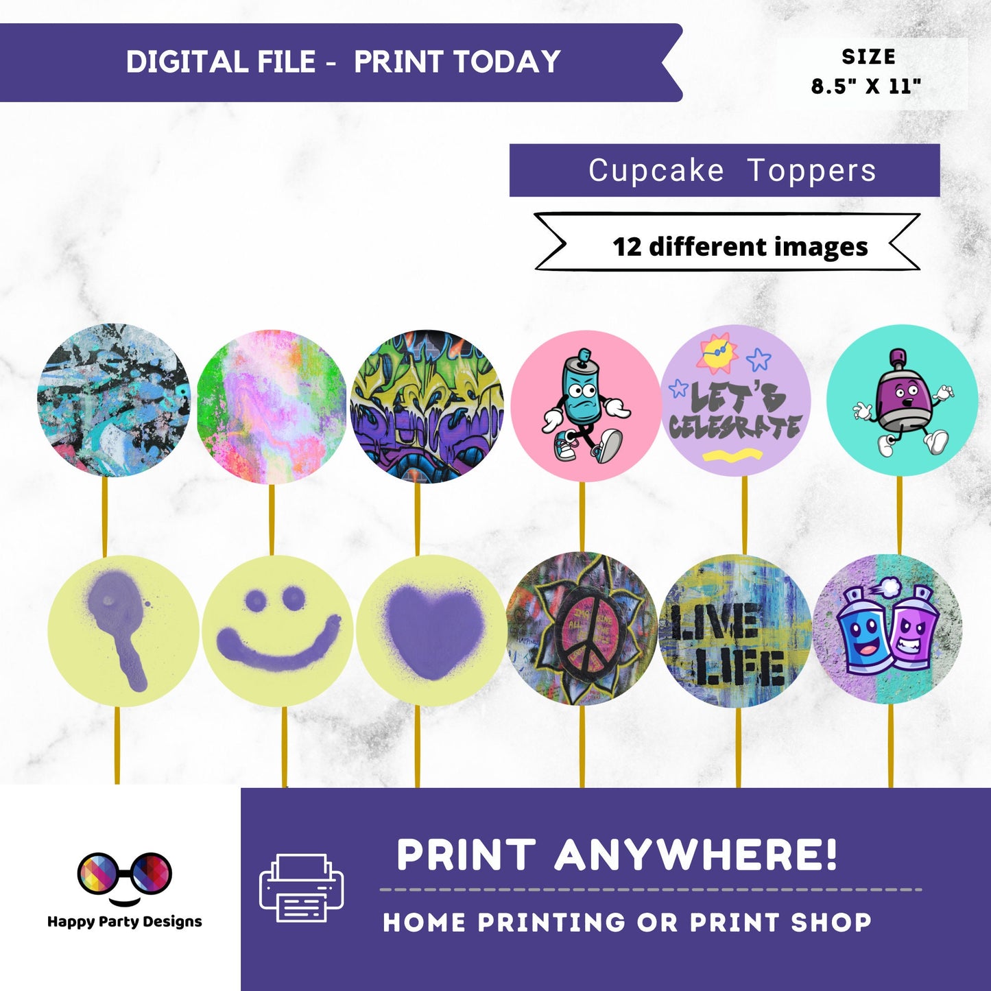 Graffiti Cupcake toppers | Graffiti Birthday | Cupcake Toppers | Instant Download | Digital | Graffiti Birthday Party