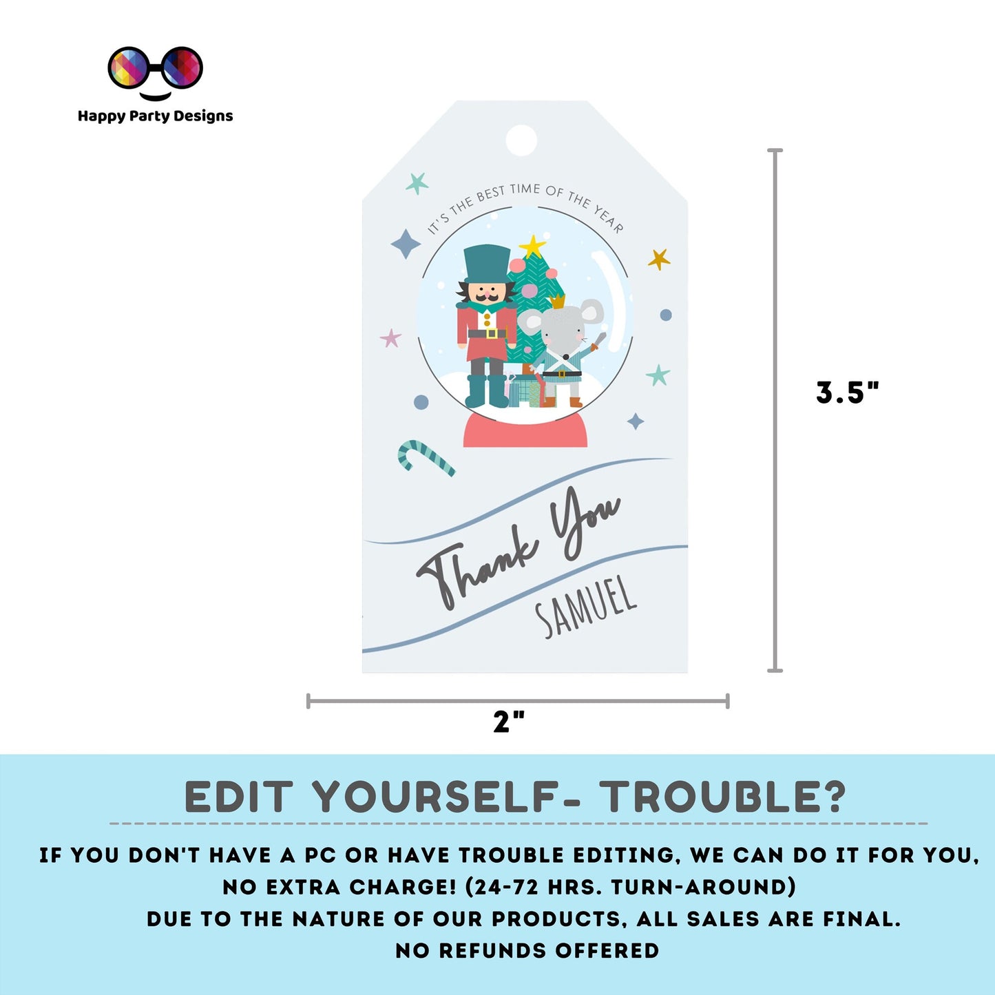 Editable Nutcracker Thank you tag | Nutcracker thank you tag for boy | Nutcracker Thank You tag | Personalize Online #K62