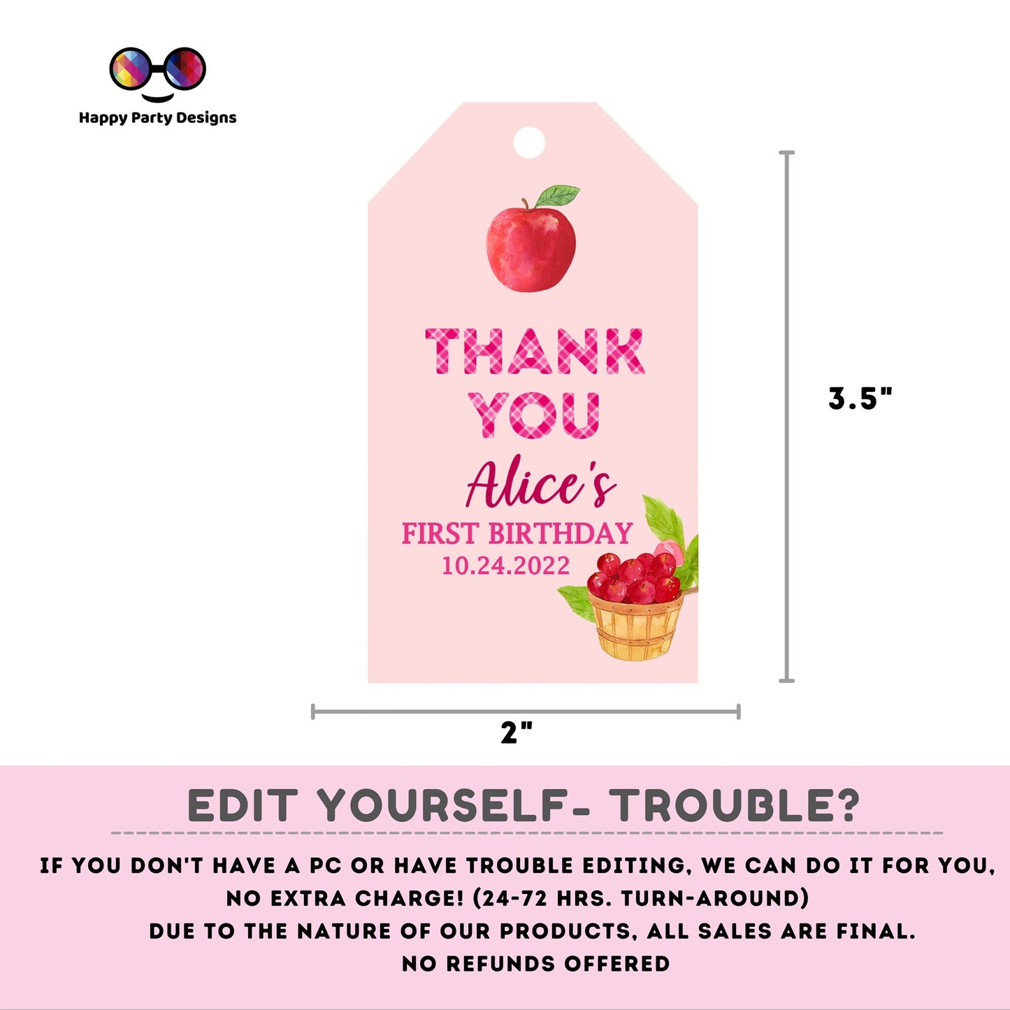 Editable You've been picked Thank you tag | Digital apple thank you tag | You've been picked Thank You tag | Personalize Online