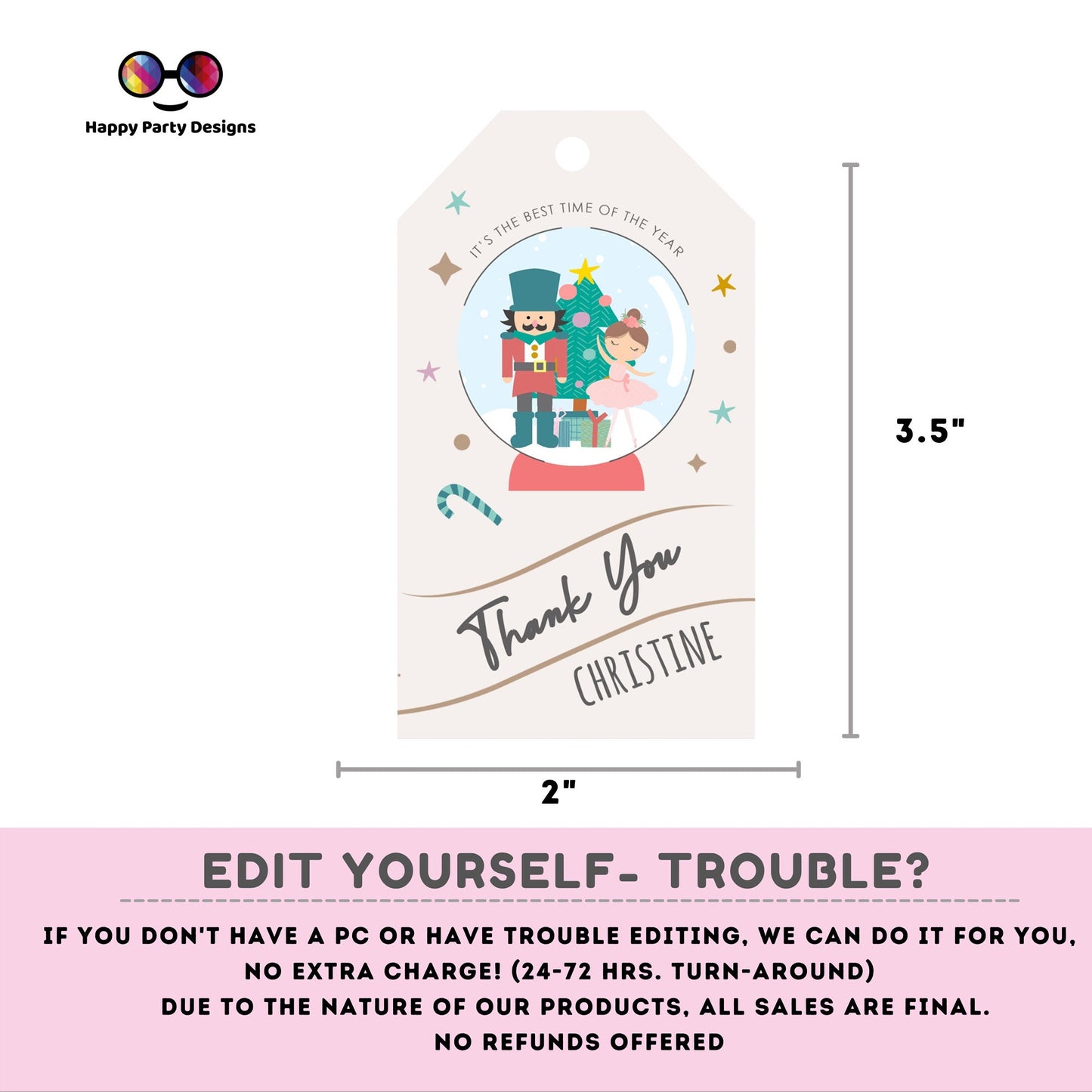 Editable Nutcracker Thank you tag | Nutcracker thank you tag for girl | Nutcracker Thank You tag | Personalize Online #K71