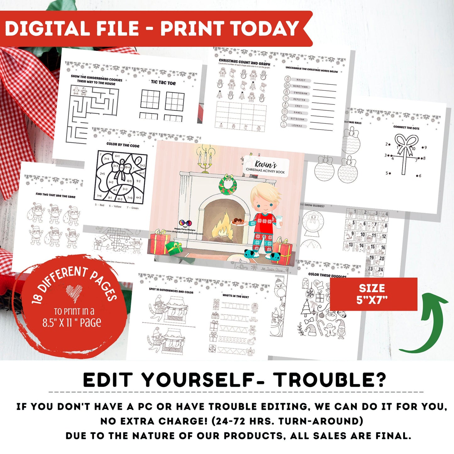 Editable Christmas Kids Activity Book | Personalized Kids Christmas Activity Book | Coloring book for Christmas | Printable Book Holidays