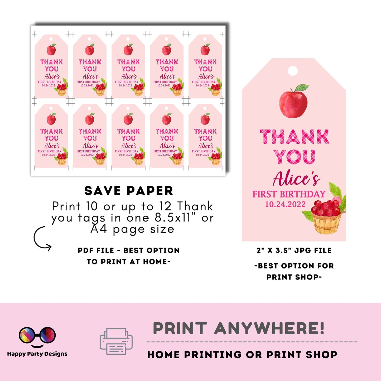Editable You've been picked Thank you tag | Digital apple thank you tag | You've been picked Thank You tag | Personalize Online