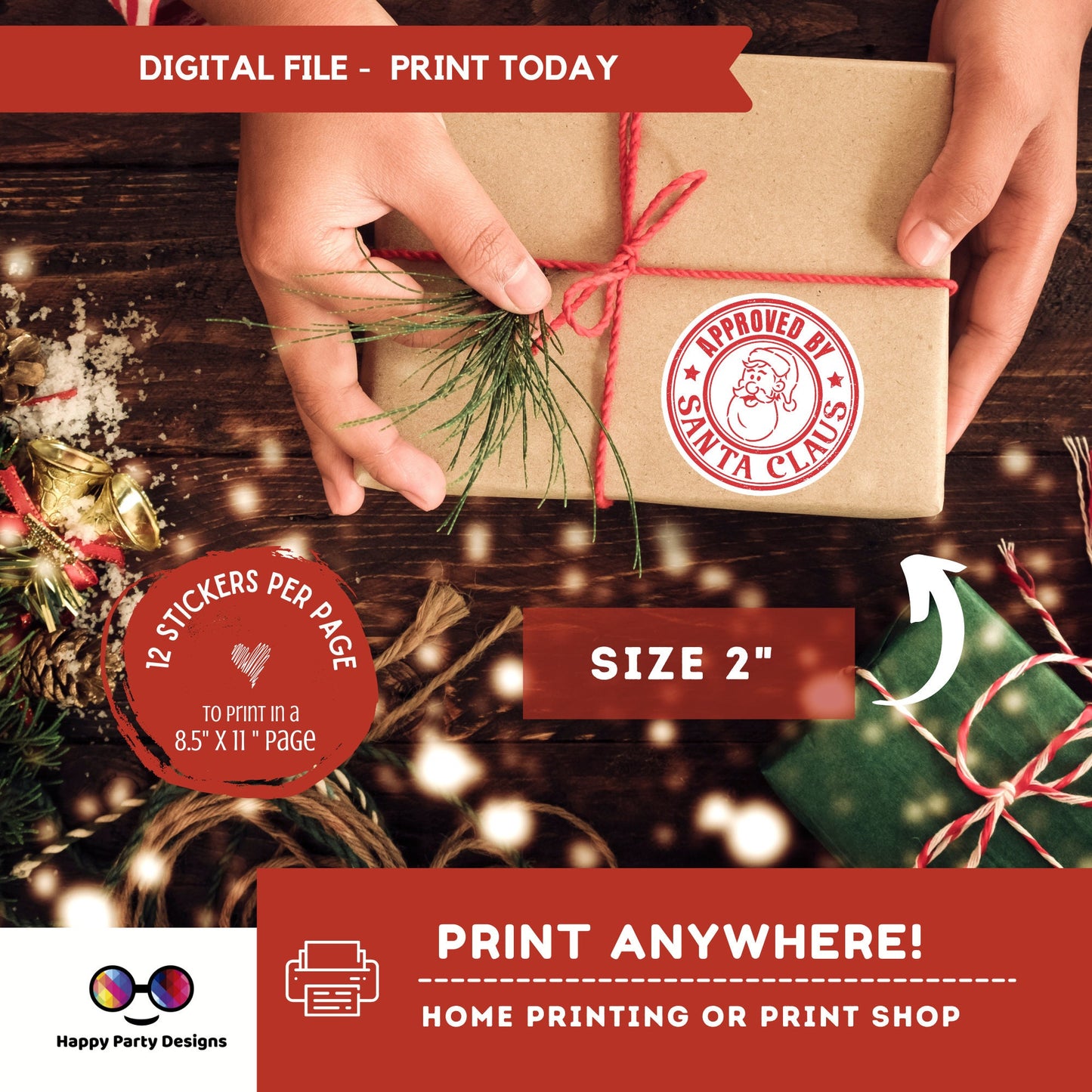 Santa Claus Approved Christmas Stickers Gift Labels| Round Tags | Instant Download | Round Stickers | Santa Claus Stickers | Santa Tags