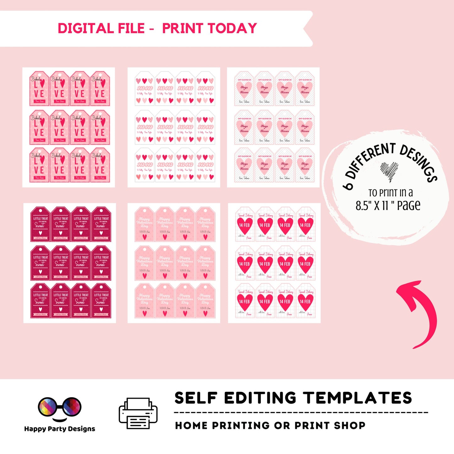 Editable Valentines Day Tag | Digital Tag | Valentines Tag | Hearts Tag |Personalize Online