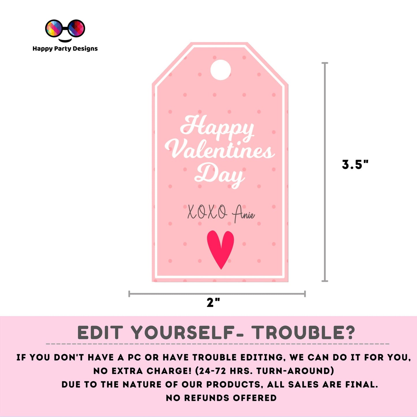 Editable Valentines Day Tag | Digital Tag | Valentines Tag | Hearts Tag |Personalize Online