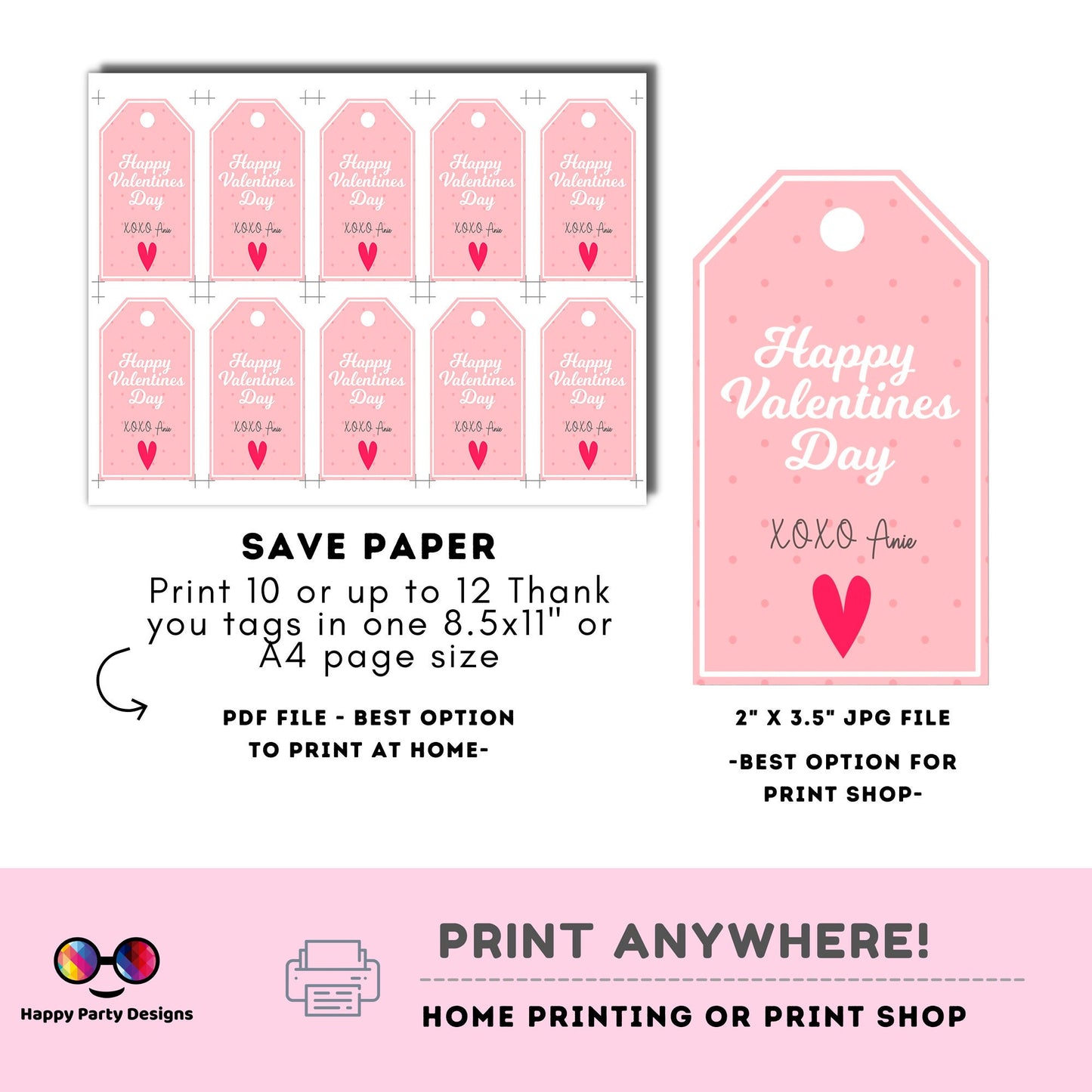 Editable Valentines Day Tag | Digital Tag | Valentines Tag | Hearts Tag |Personalize Online