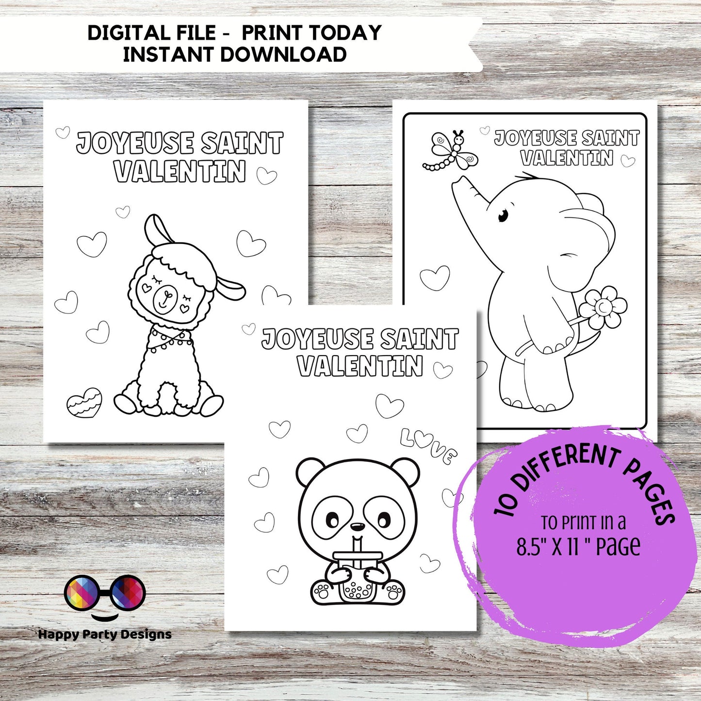 FRENCH Printable Coloring Pages | for Kids | Happy Valentines Day Colouring Activity | Valentine Party | School activity | 10 pages