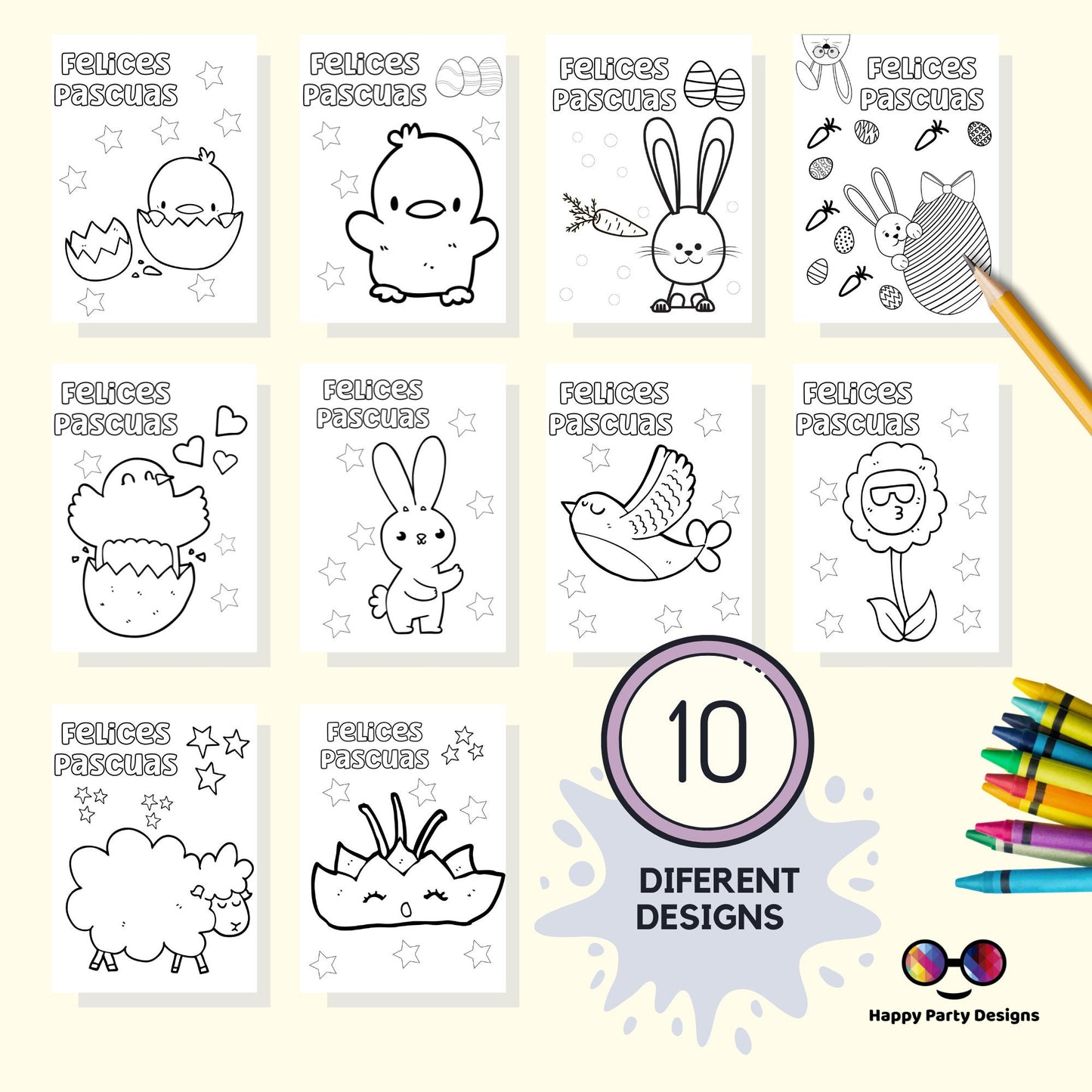 SPANISH Printable Coloring Pages | for Kids | Easter Colouring Activity | easter Party | School activity | 10 pages