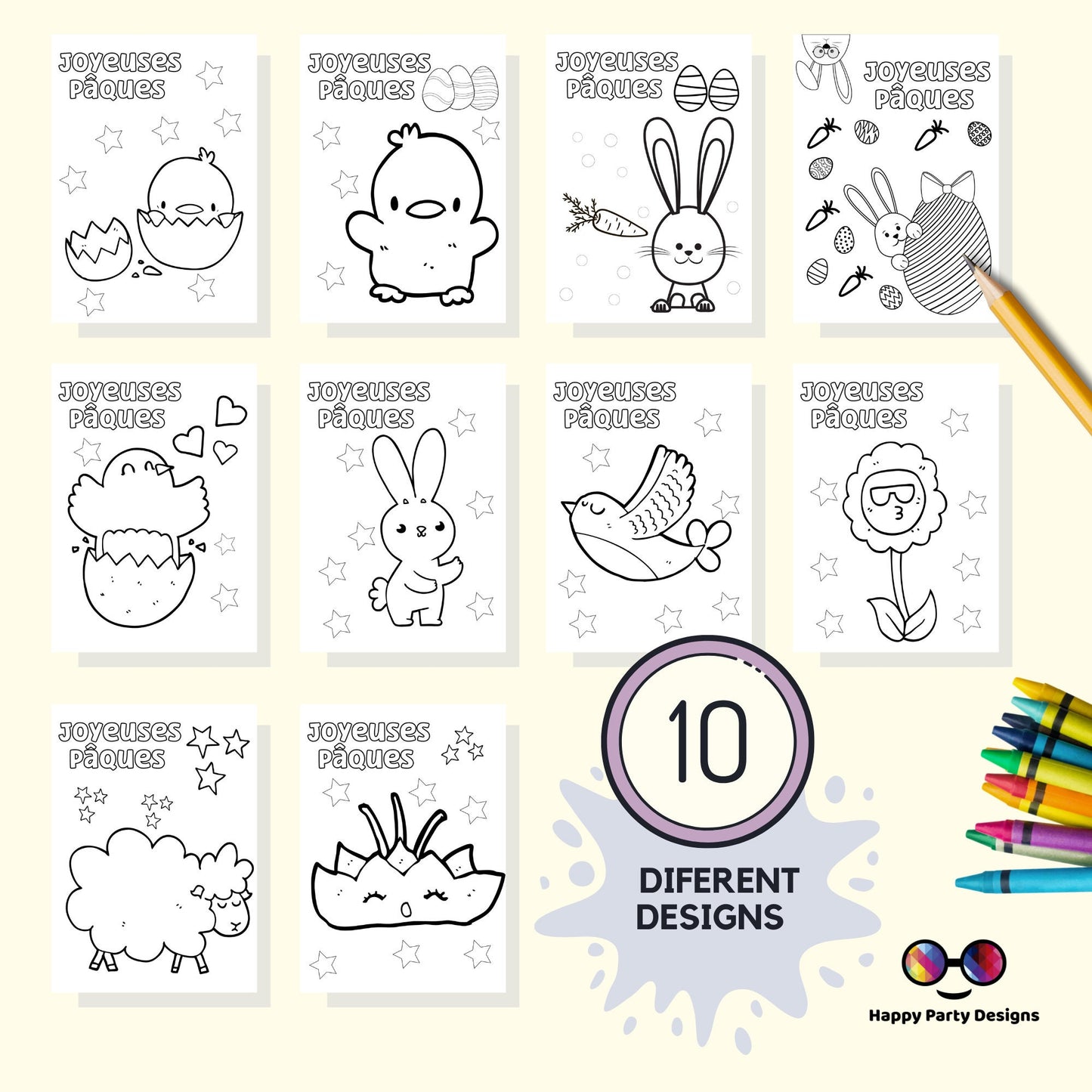 FRENCH Printable Coloring Pages | for Kids | Easter Colouring Activity | Easter Party | School activity | 10 pages