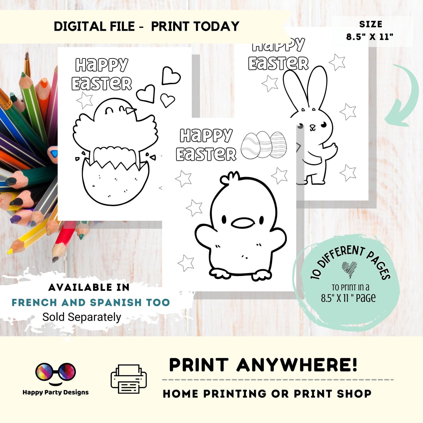 Printable Coloring Pages | for Kids | Easter Colouring Activity | easter Party | School activity | 10 pages