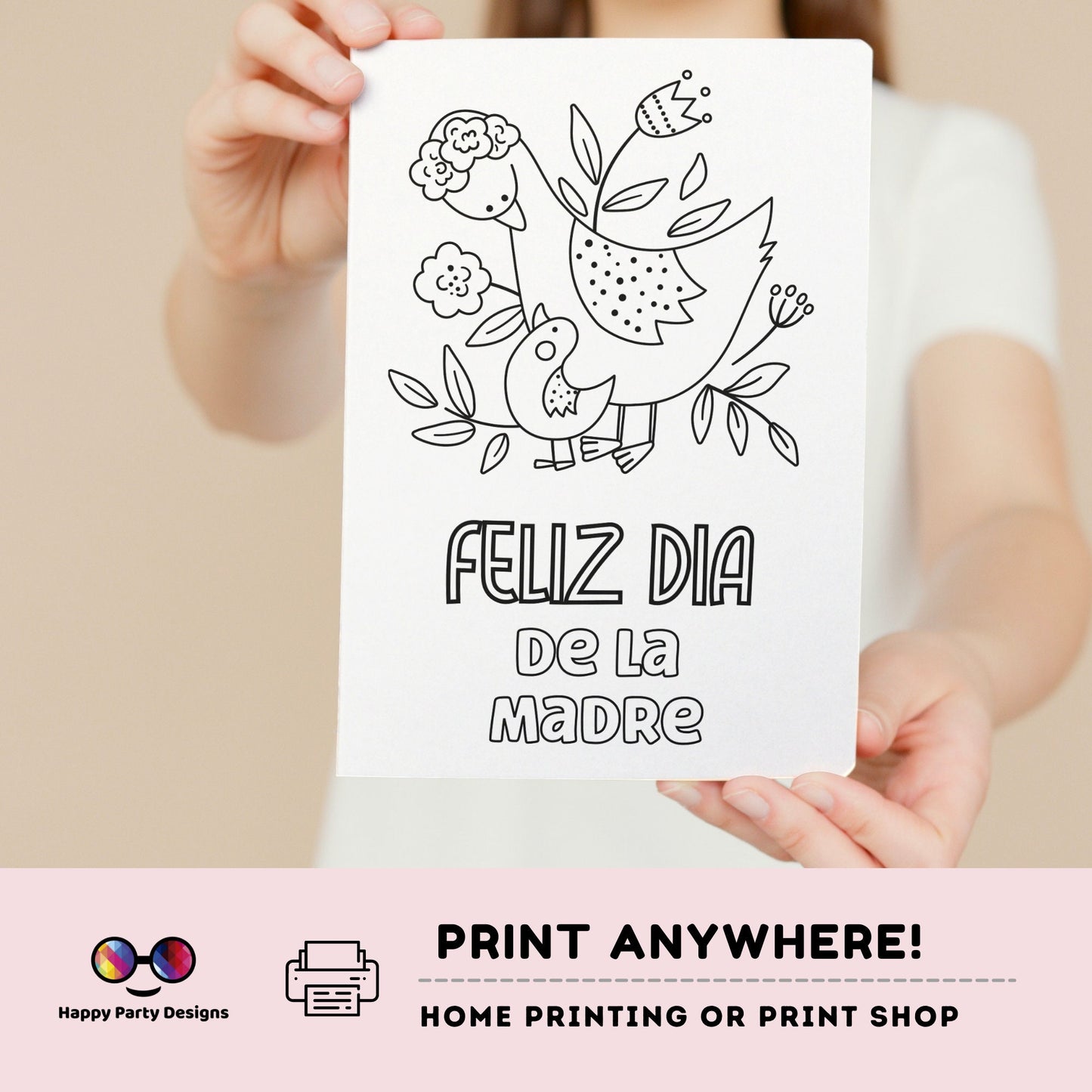 Spanish Printable Mothers day Card | Happy mothers day card | Mom Card | Printable Coloring Card | print and color | Feliz Dia de la madre
