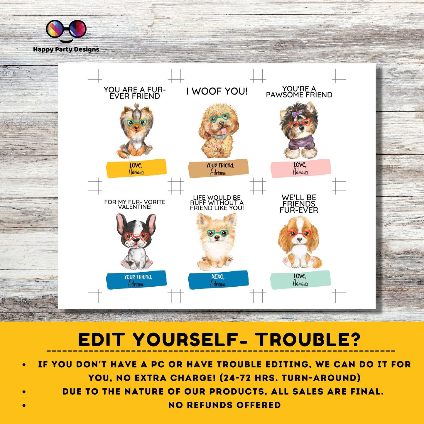 Editable Valentines Day Tag | Digital Tag | Valentine's Tag | Puppies Tag | Valentine's puppy tag
