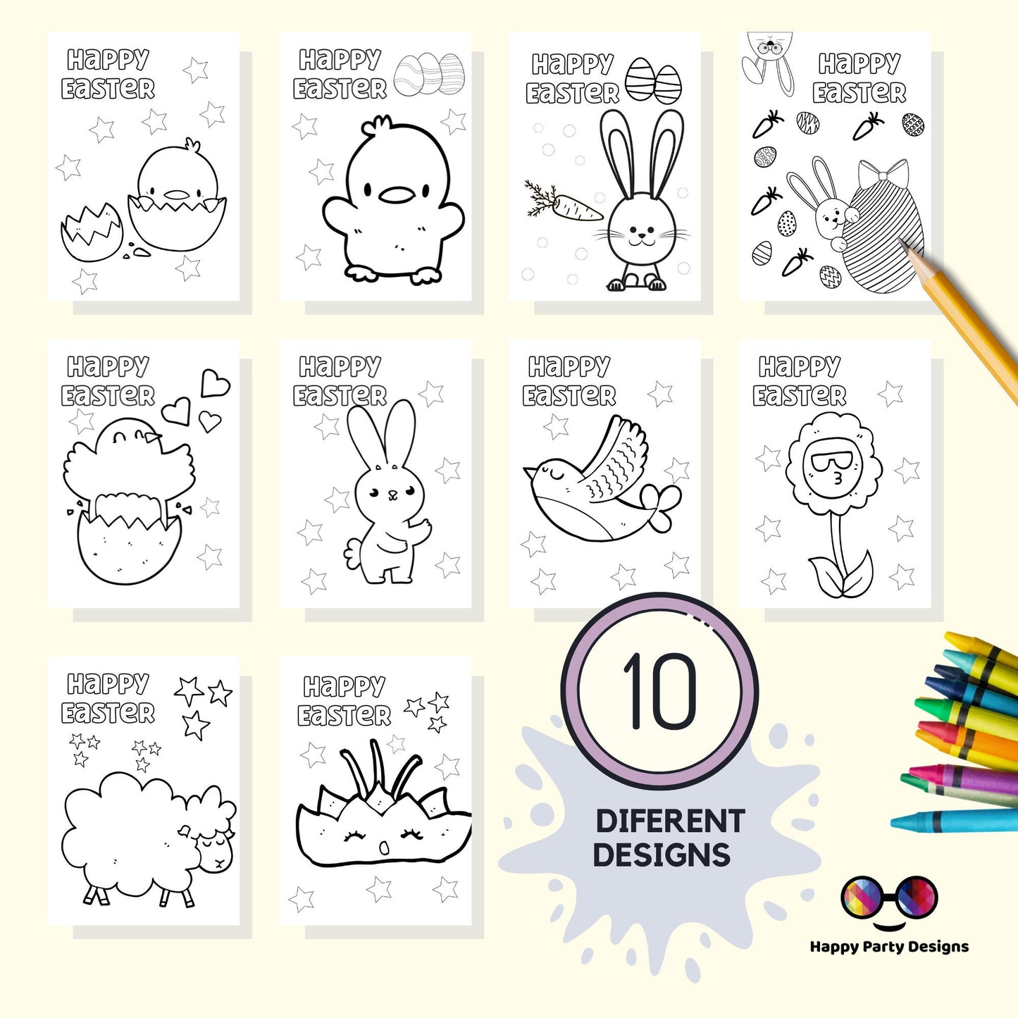 Printable Coloring Pages | for Kids | Easter Colouring Activity | easter Party | School activity | 10 pages