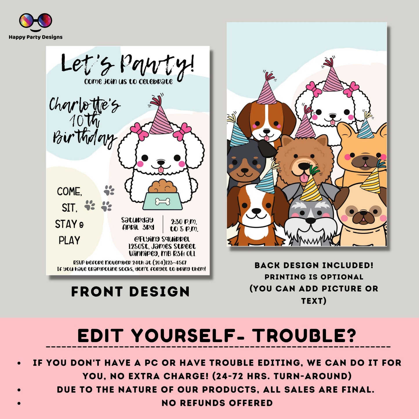 It's a Pawty Birthday | Puppy Invitation | Dog Birthday invitation | Pawty Birthday Invitation | digital invitation Personalize Online #K61