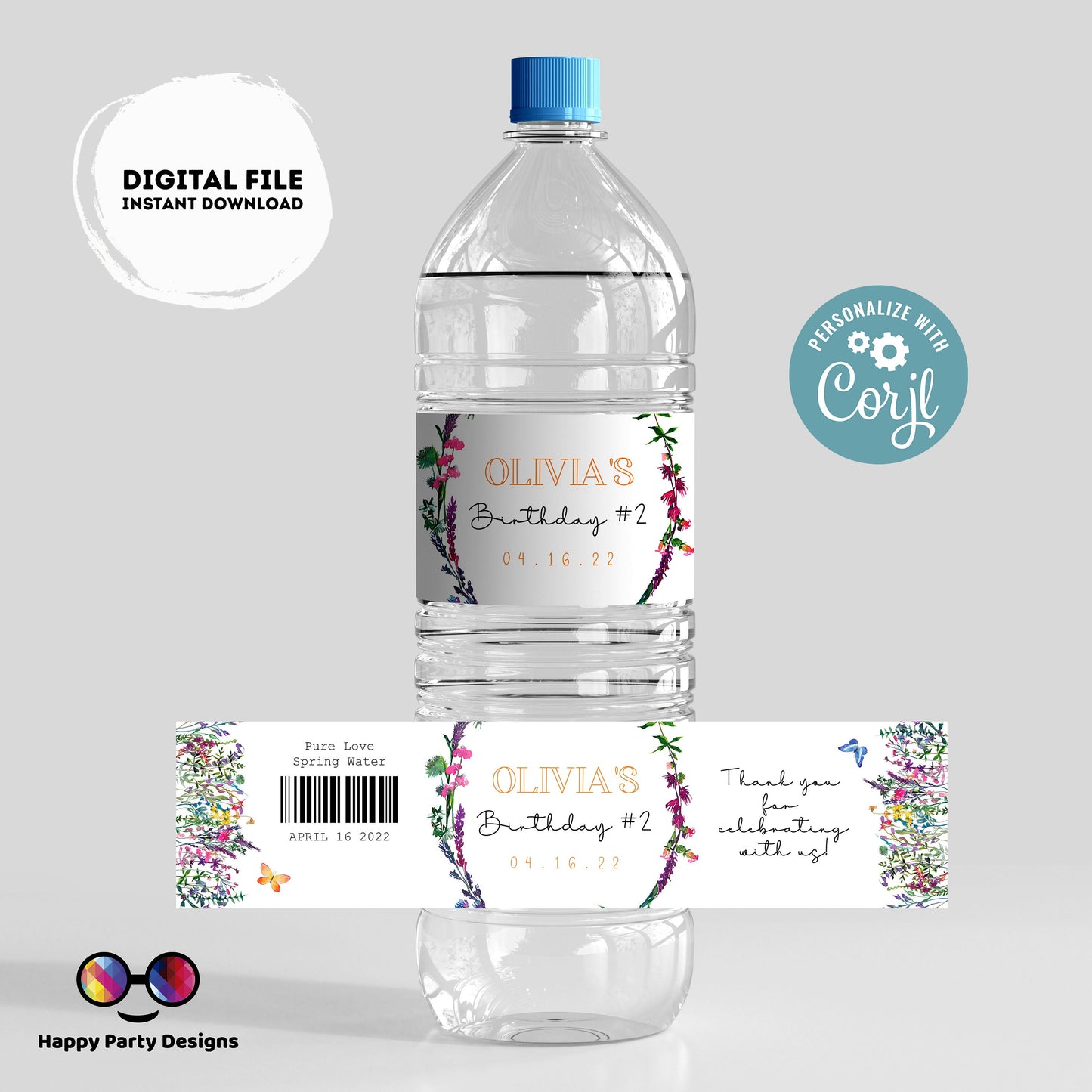 Editable Wildflower water bottle labels | printable labels | Wild flower labels | Spring party | bottle labels | Flower party #K73