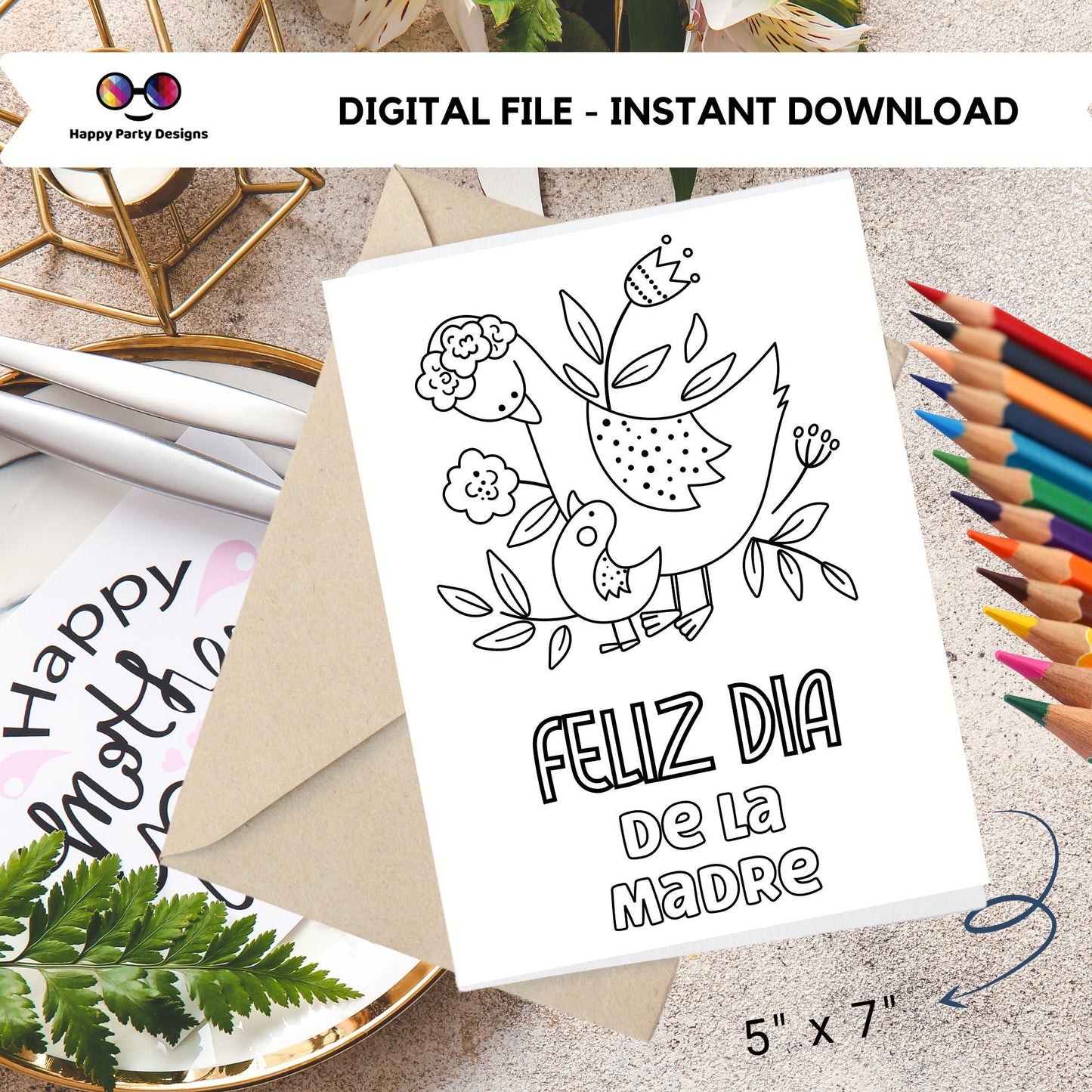 Spanish Printable Mothers day Card | Happy mothers day card | Mom Card | Printable Coloring Card | print and color | Feliz Dia de la madre