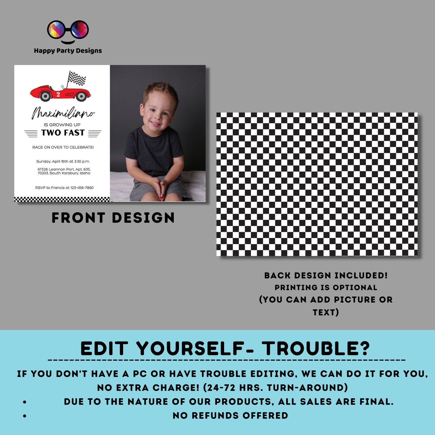 Growing Two fast Birthday Invitations with picture | racing cars party | Red race car Invitation | 2nd birthday party | Edit Yourself