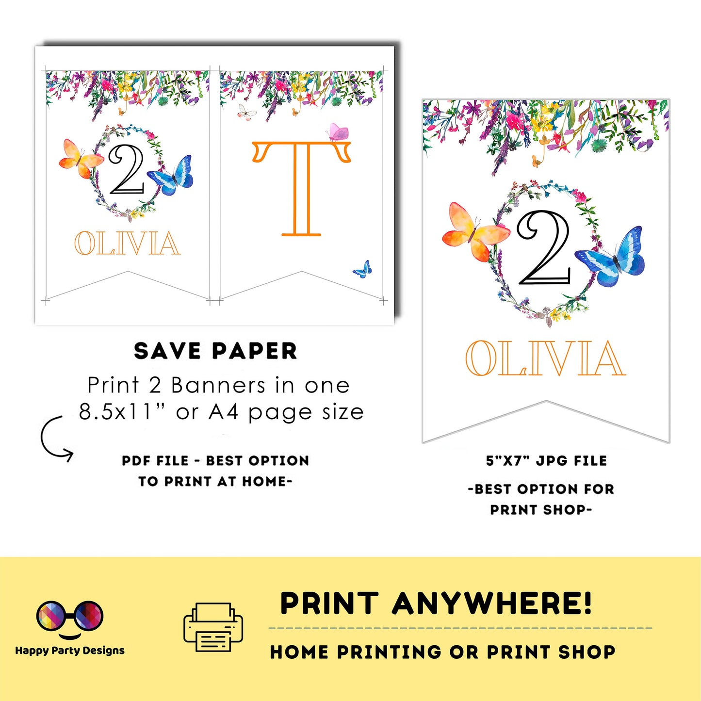 Two Wildflower Birthday Banner | Wildflower party | Second Birthday banner | Wild flower birthday party | Two banner to print #K73