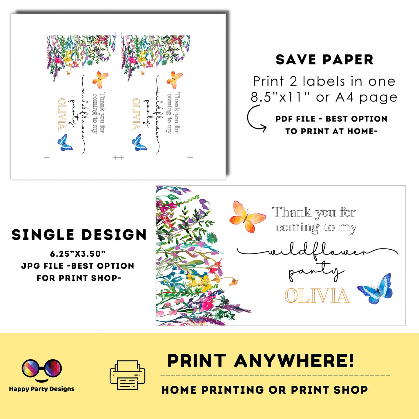 Wildflower Birthday Box label | Wildflower party | favor box | Wild flower birthday party | Box to print #K73