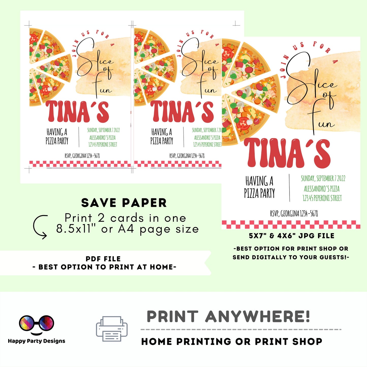 Editable Pizza Party invitation | Digital pizza party printable invite | Birthday boy | Birthday girl | pizza party Invitation | #K46