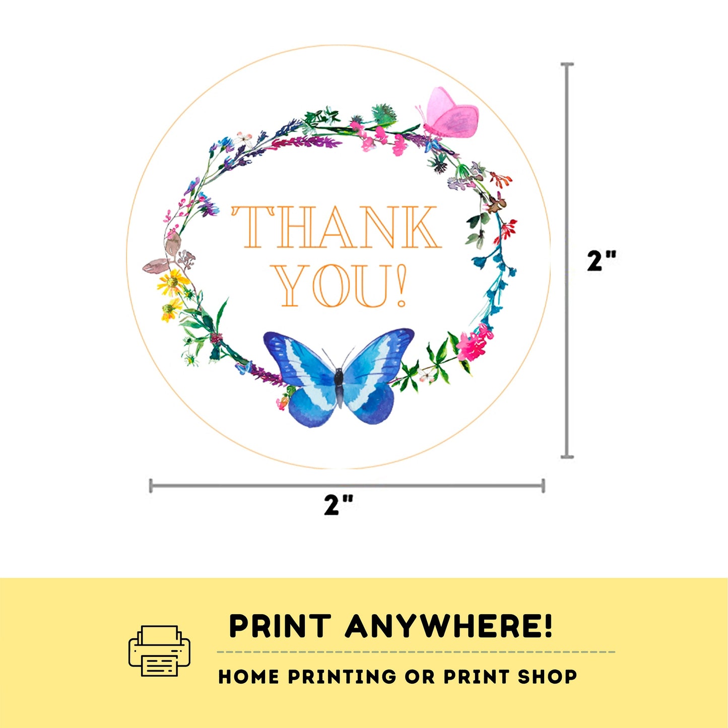 Wildflower Thank you Tag | Instant download | Garden Birthday Party | Whimsical Spring | Meadow Birthday Party | Round Tag #K73