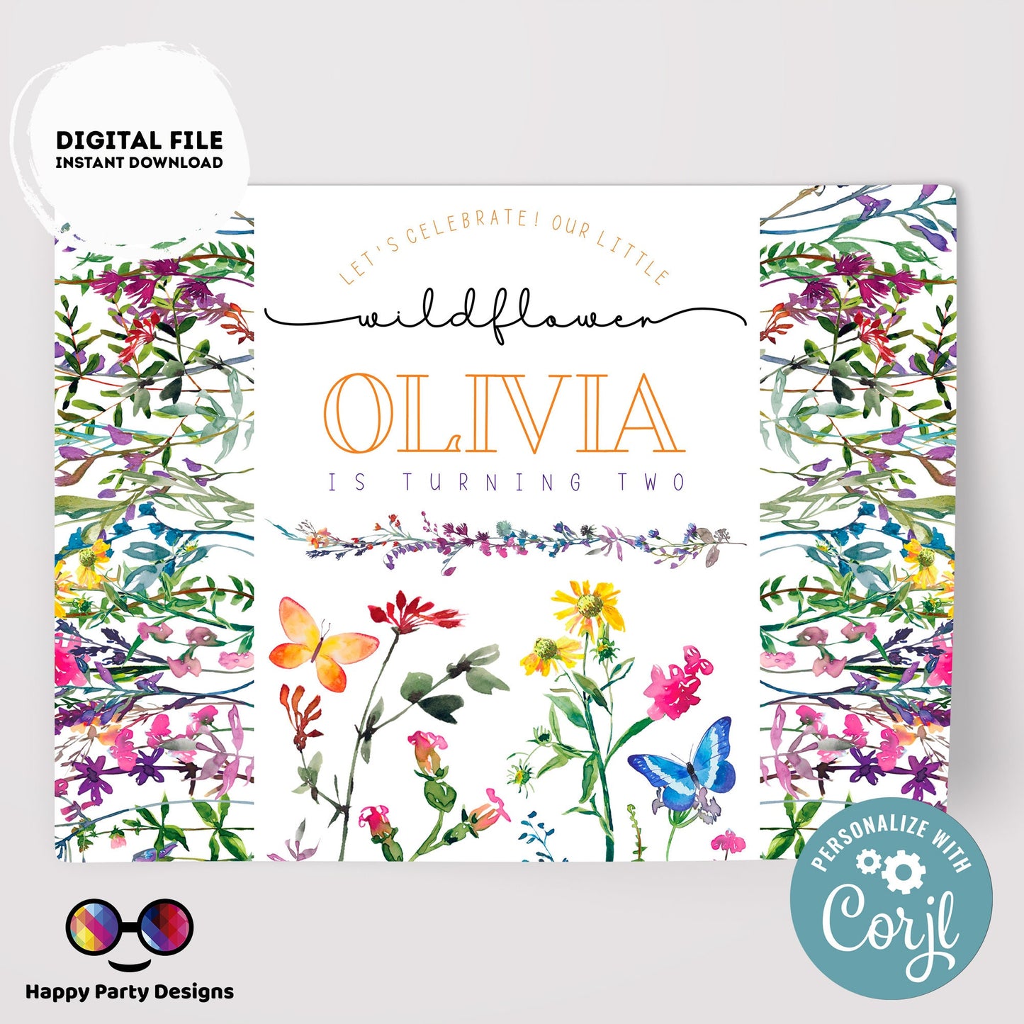 Editable Wildflower Placemat | Spring Birthday | Any Age | Bachelorette party | Wildflower Party decor | Bridal shower #K73