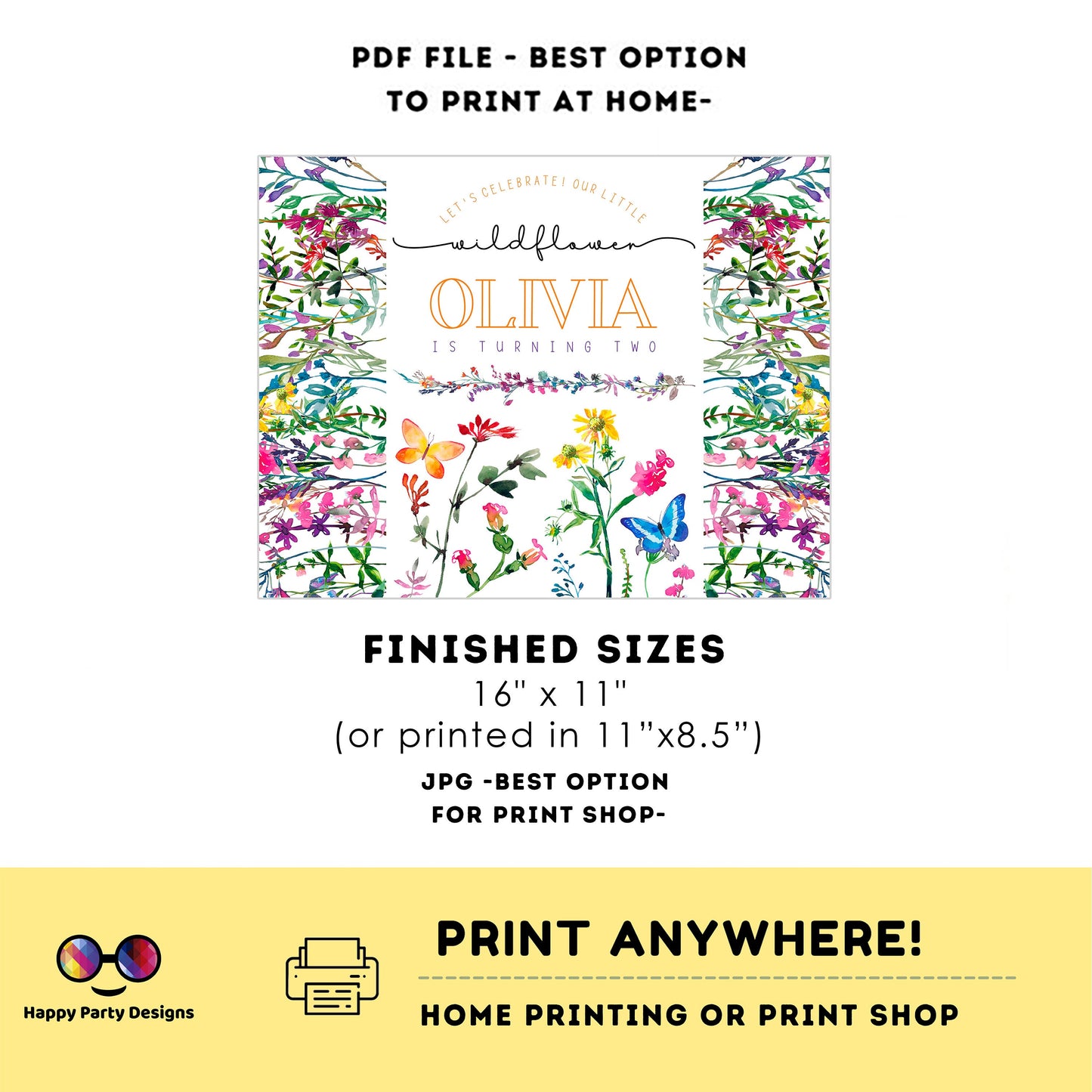 Editable Wildflower Placemat | Spring Birthday | Any Age | Bachelorette party | Wildflower Party decor | Bridal shower #K73