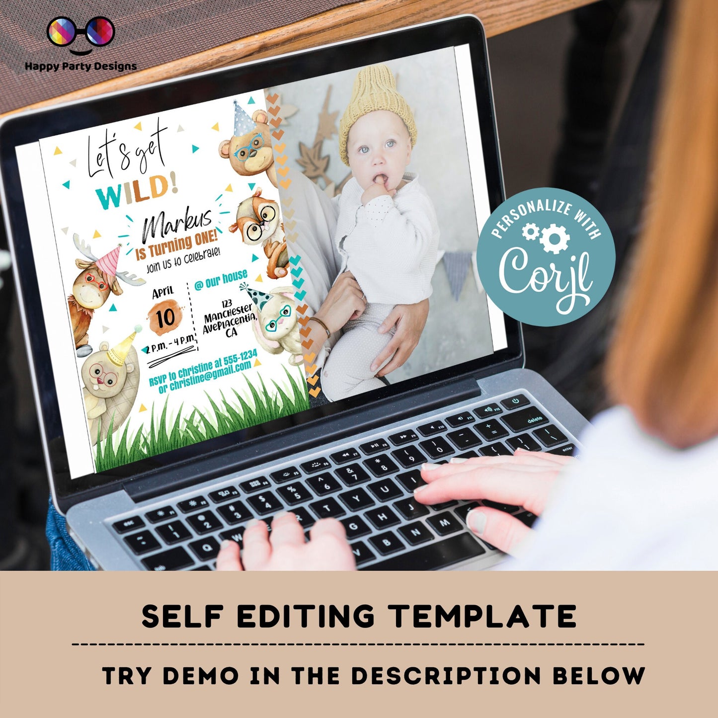 Editable watercolor woodland invitation with picture | Digital Wild printable invite | Any age! | cute animals Digital | Personalize Online