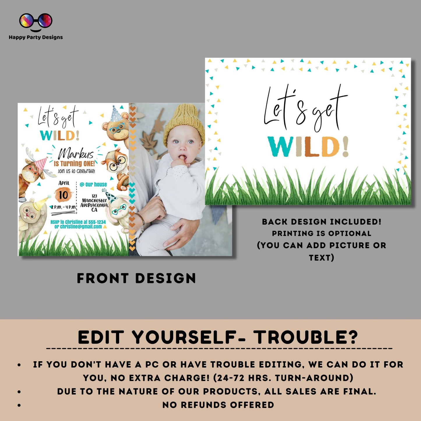 Editable watercolor woodland invitation with picture | Digital Wild printable invite | Any age! | cute animals Digital | Personalize Online