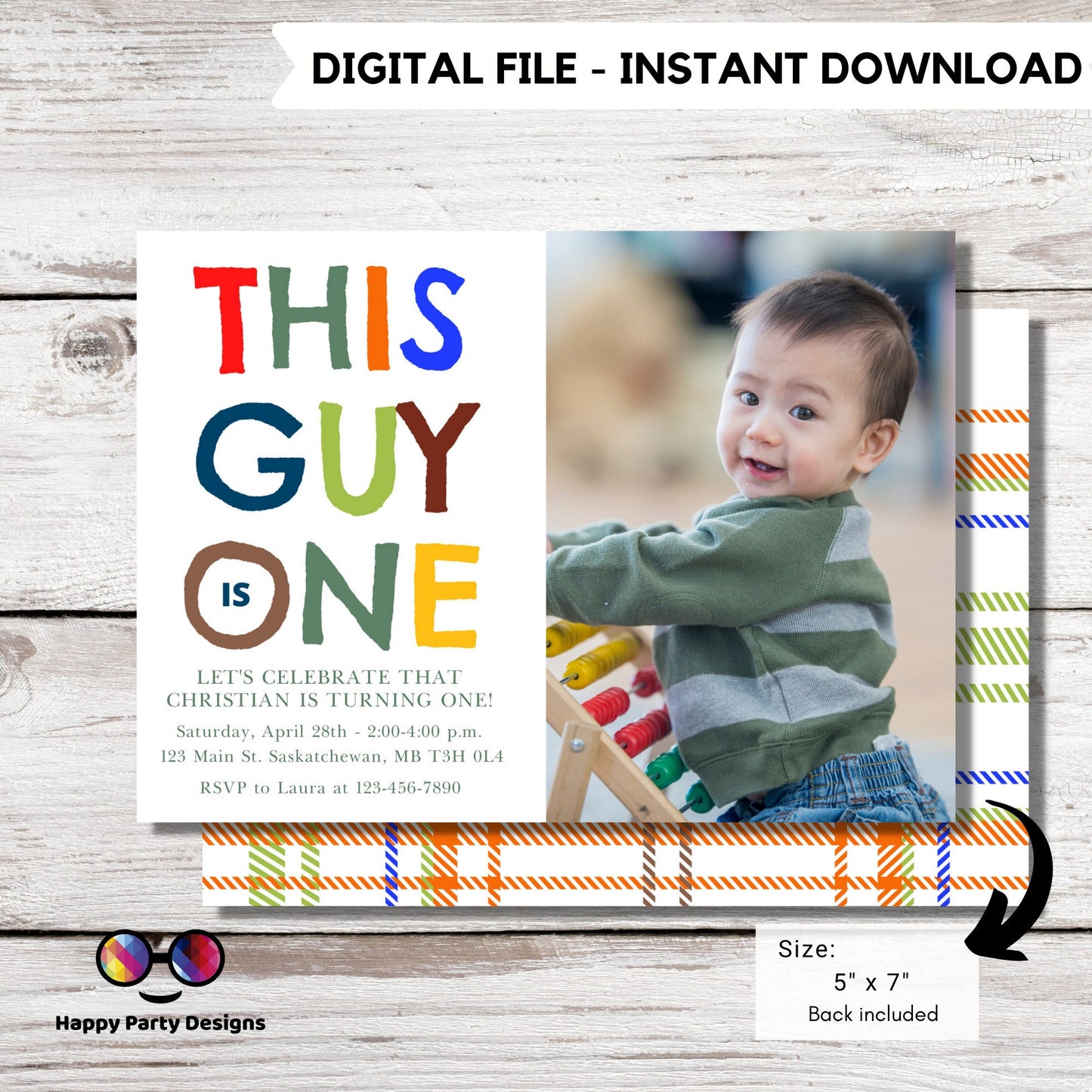 Editable This guy is One invitation | First Birthday Invitation | Minimal Party Invitation Instant Template | First Bday Invite | One year